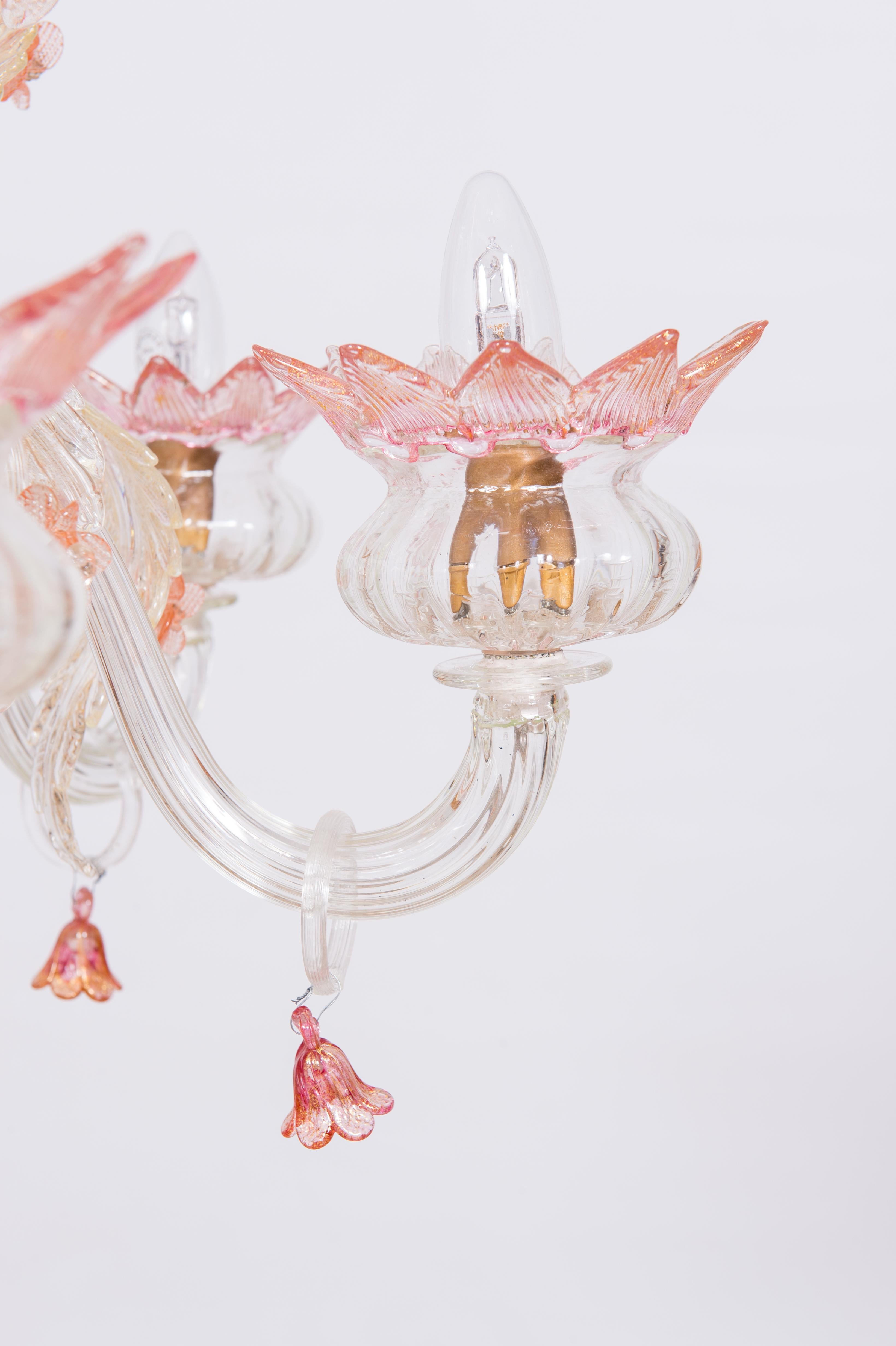 Modern Floral Murano Glass Chandelier Pink and Gold Vintage Murano Gallery, Italy