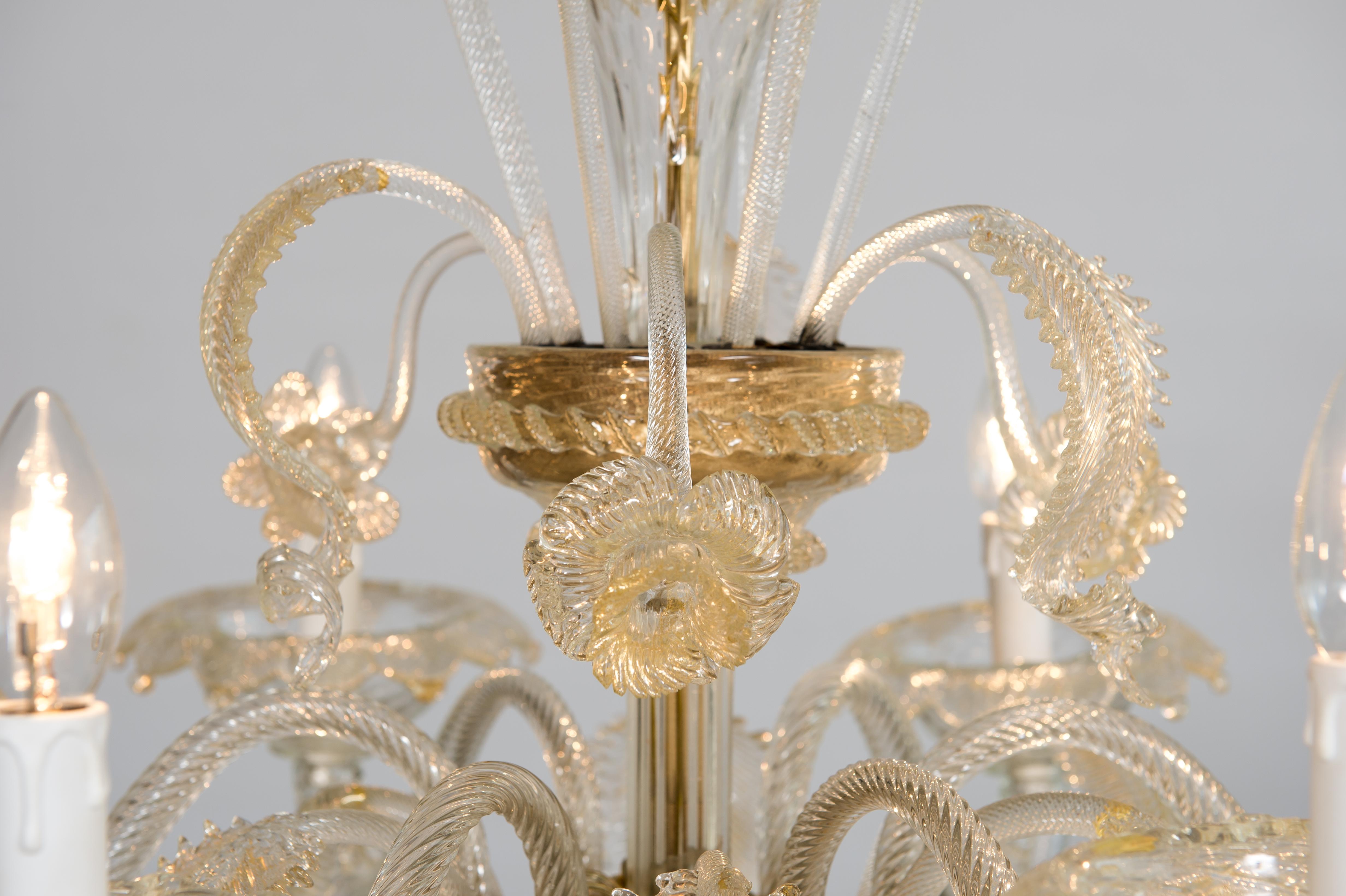 Floral Murano Glass Chandelier with “Riga Dritta” Decorations, 20th Century 10