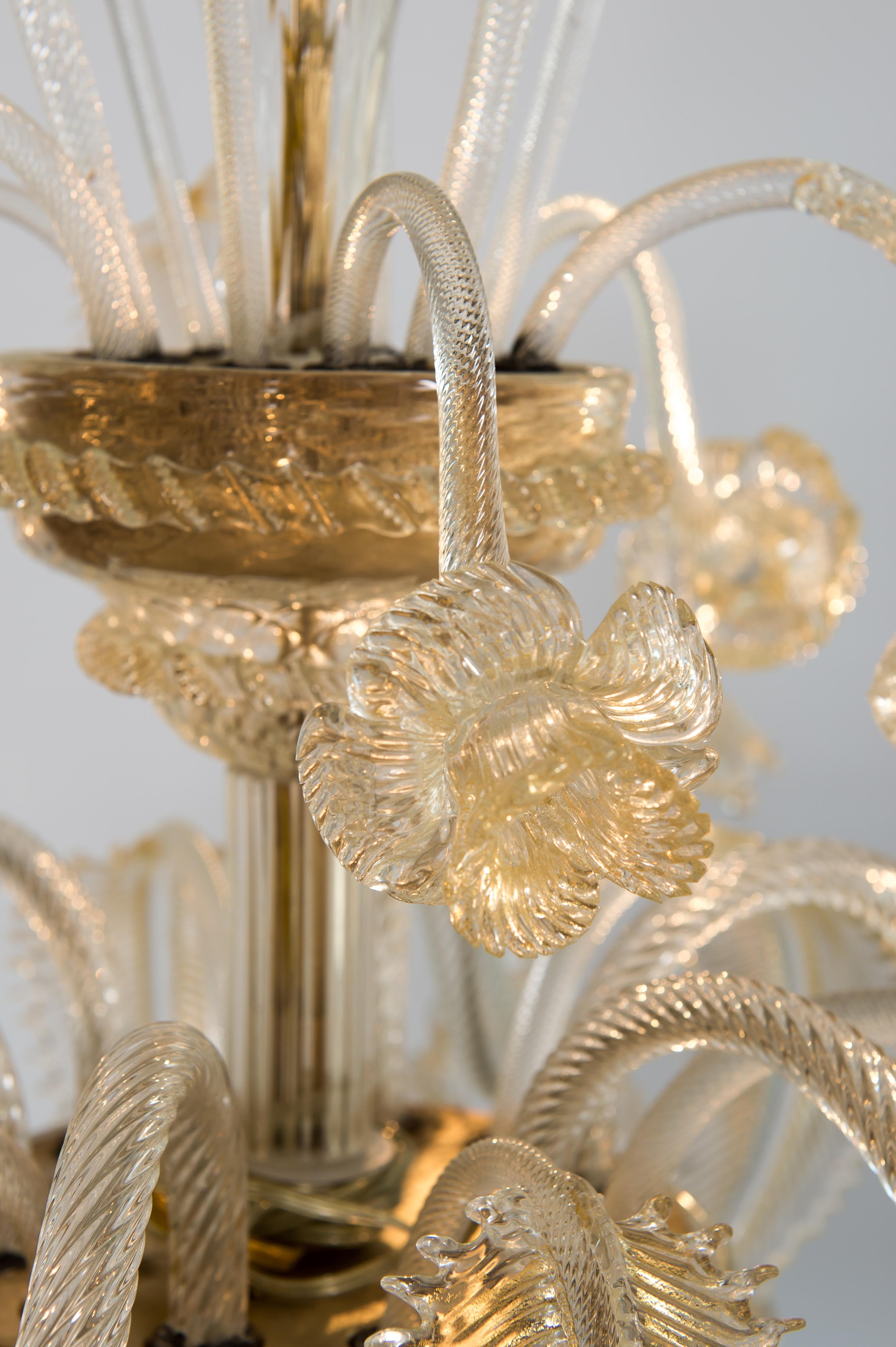 Floral Murano Glass Chandelier with “Riga Dritta” Decorations, 20th Century 11