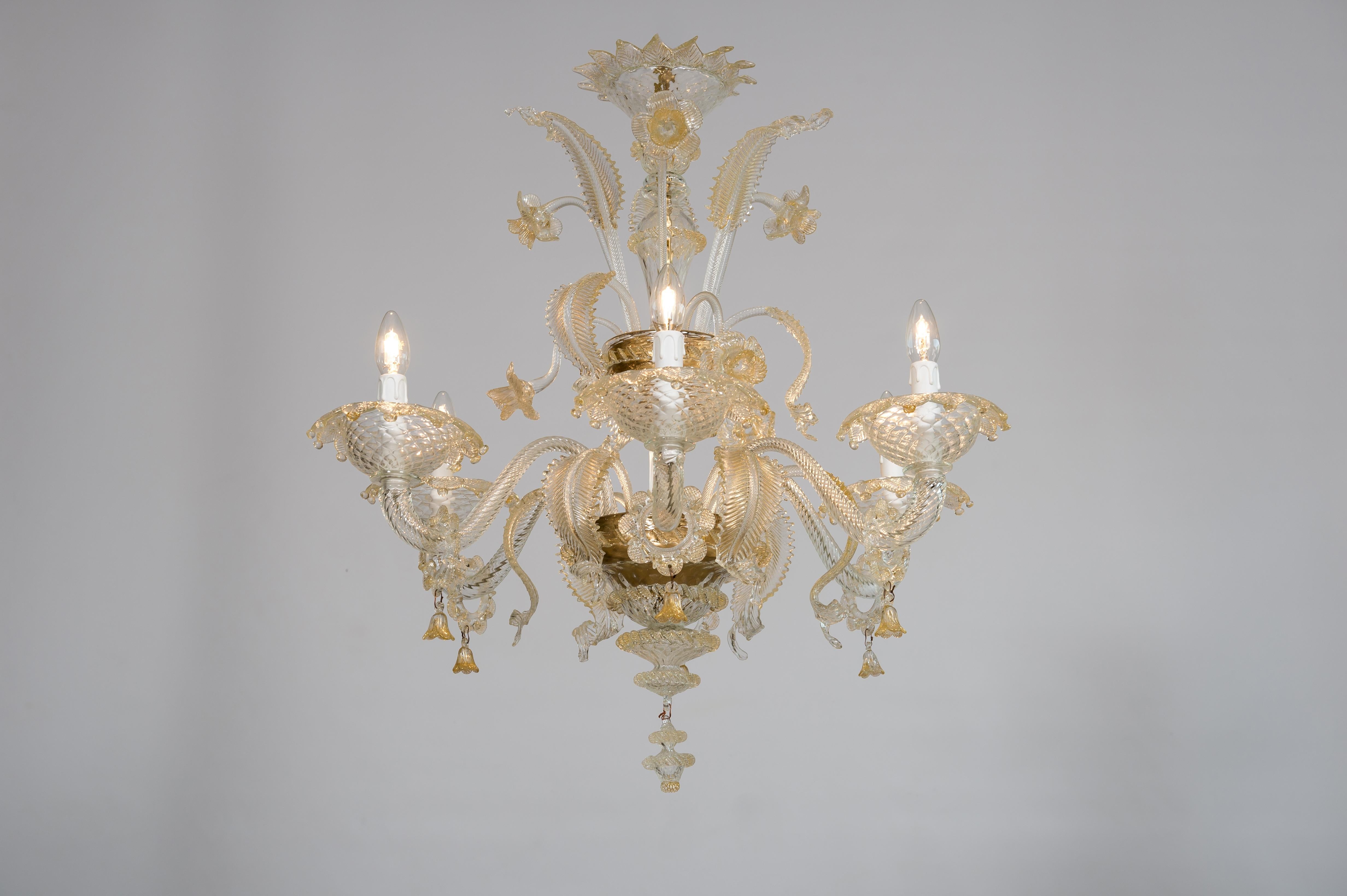 Floral Murano Glass Chandelier with “Riga Dritta” Decorations, 20th Century 13