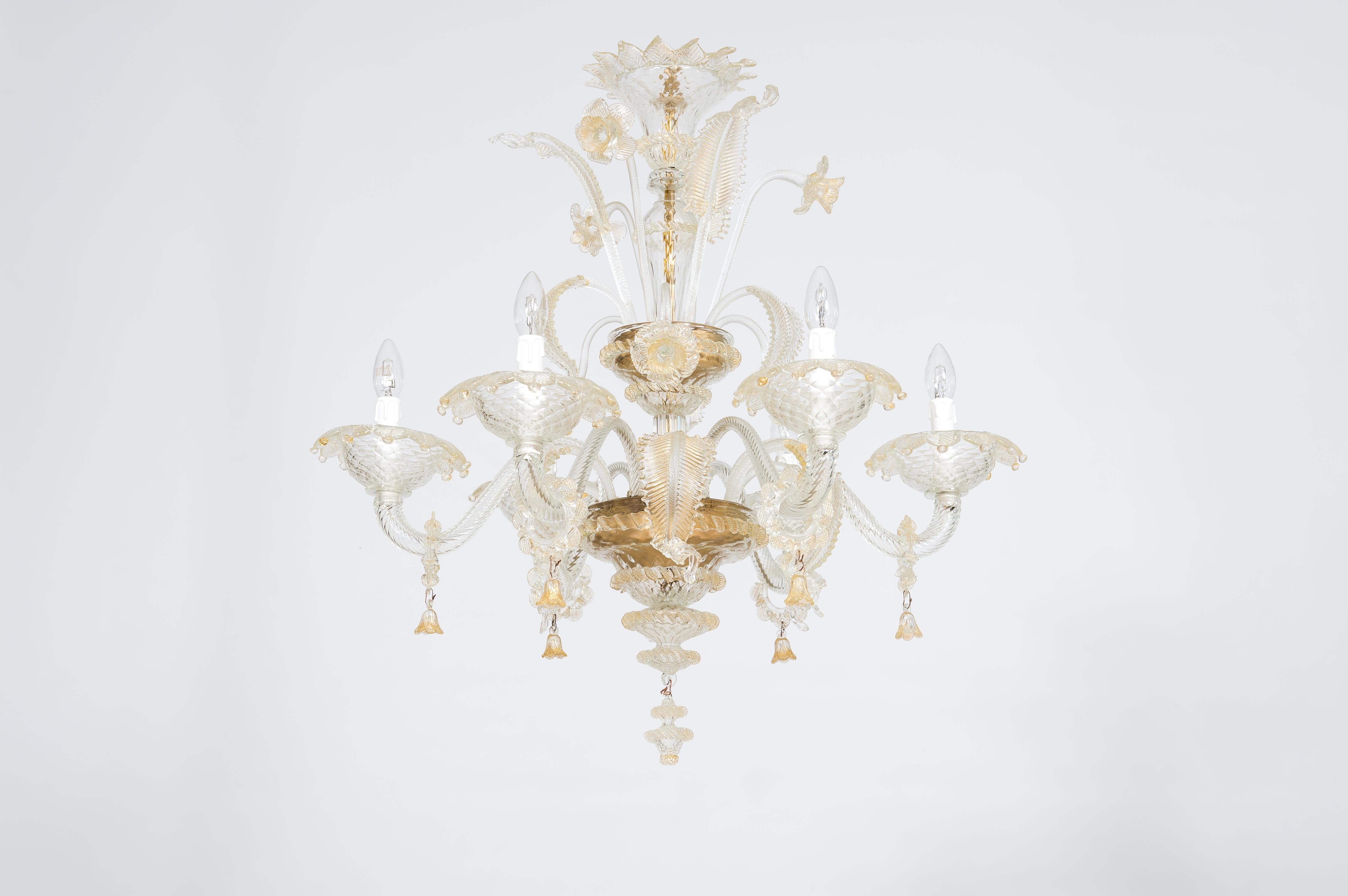 Modern Floral Murano Glass Chandelier with “Riga Dritta” Decorations, 20th Century