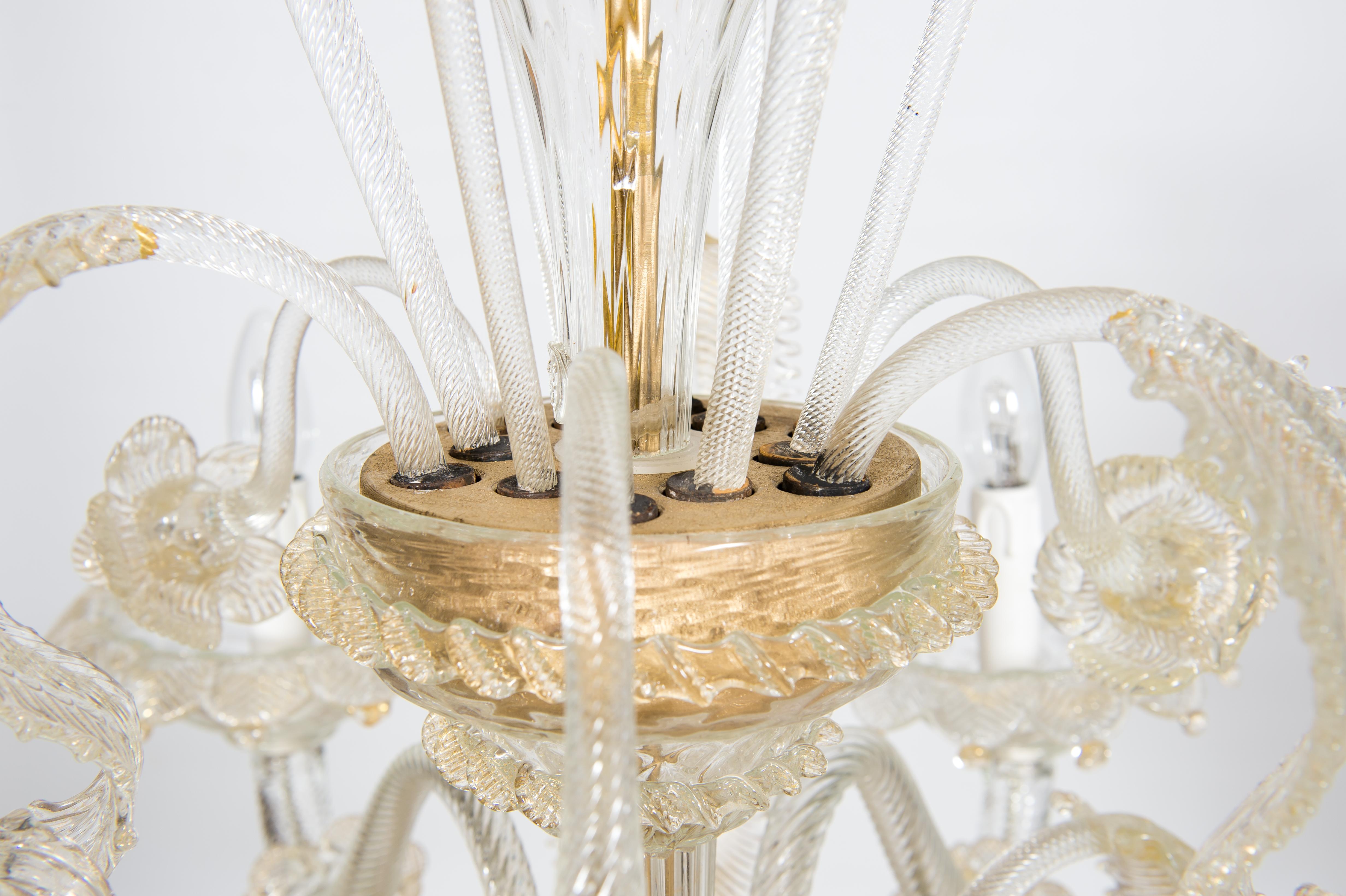 Hand-Crafted Floral Murano Glass Chandelier with “Riga Dritta” Decorations, 20th Century