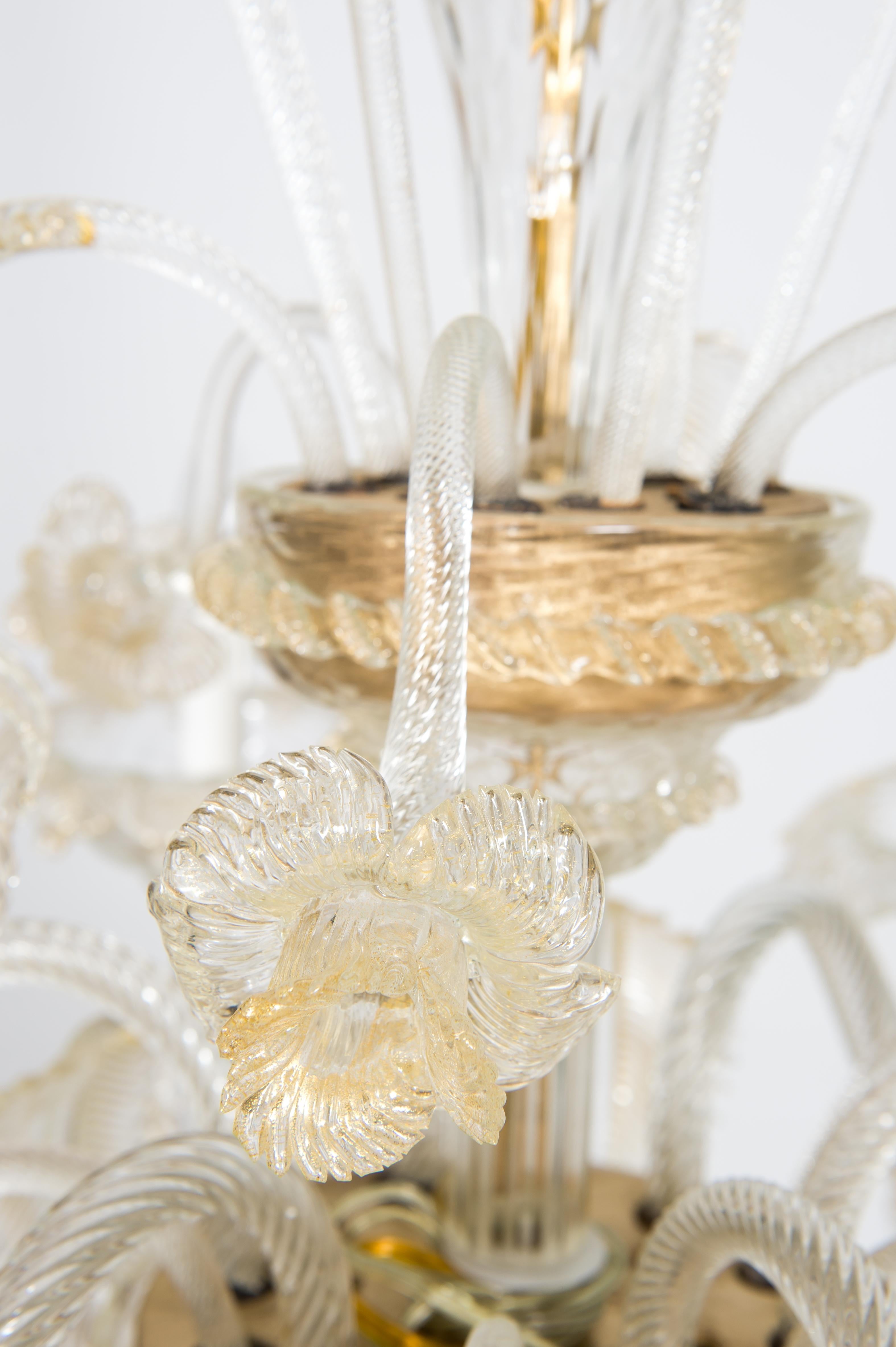 Floral Murano Glass Chandelier with “Riga Dritta” Decorations, 20th Century In Excellent Condition In Villaverla, IT