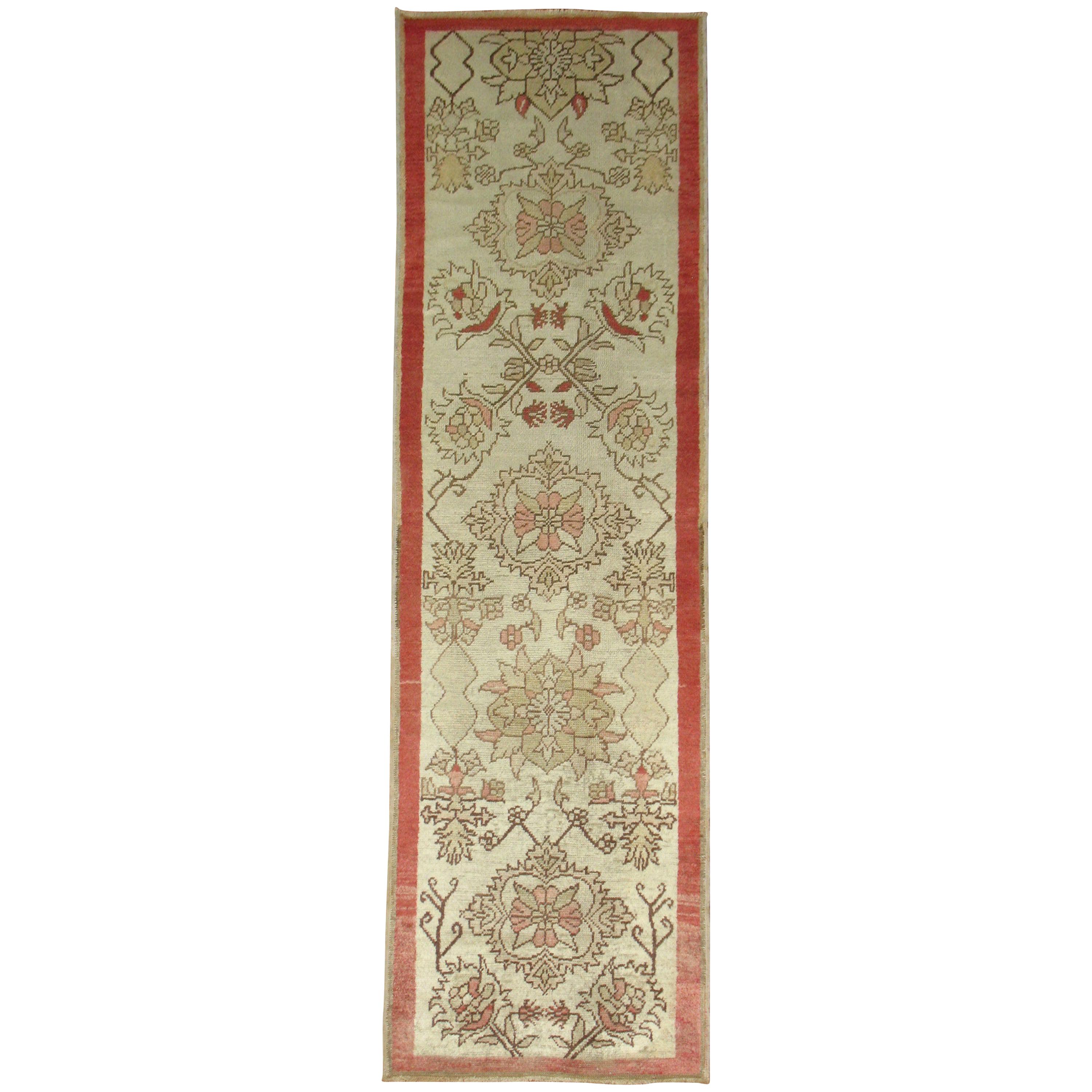 Floral Narrow Vintage Turkish Anatolian Runner For Sale