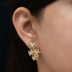 Floral Natural Diamond Drop Earrings 14K Yellow Gold Statement Jewelry