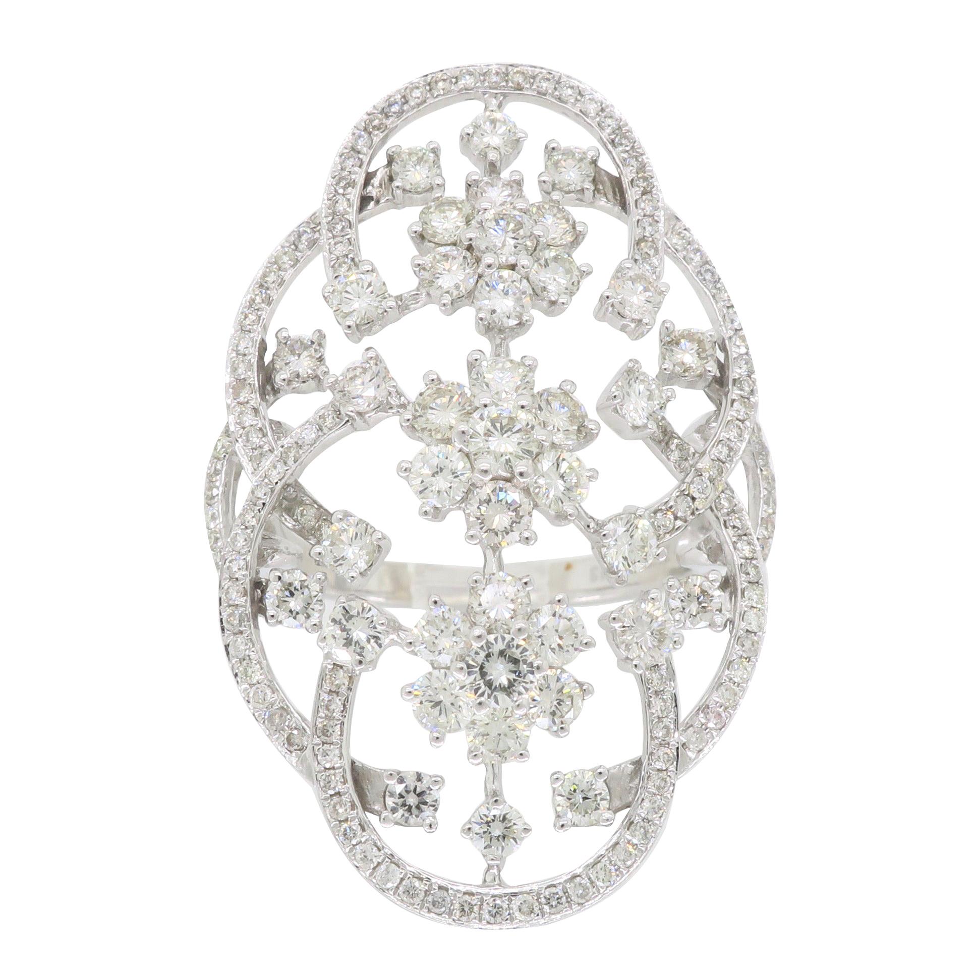 Floral Navette Style Diamond Ring in 18 Karat White Gold