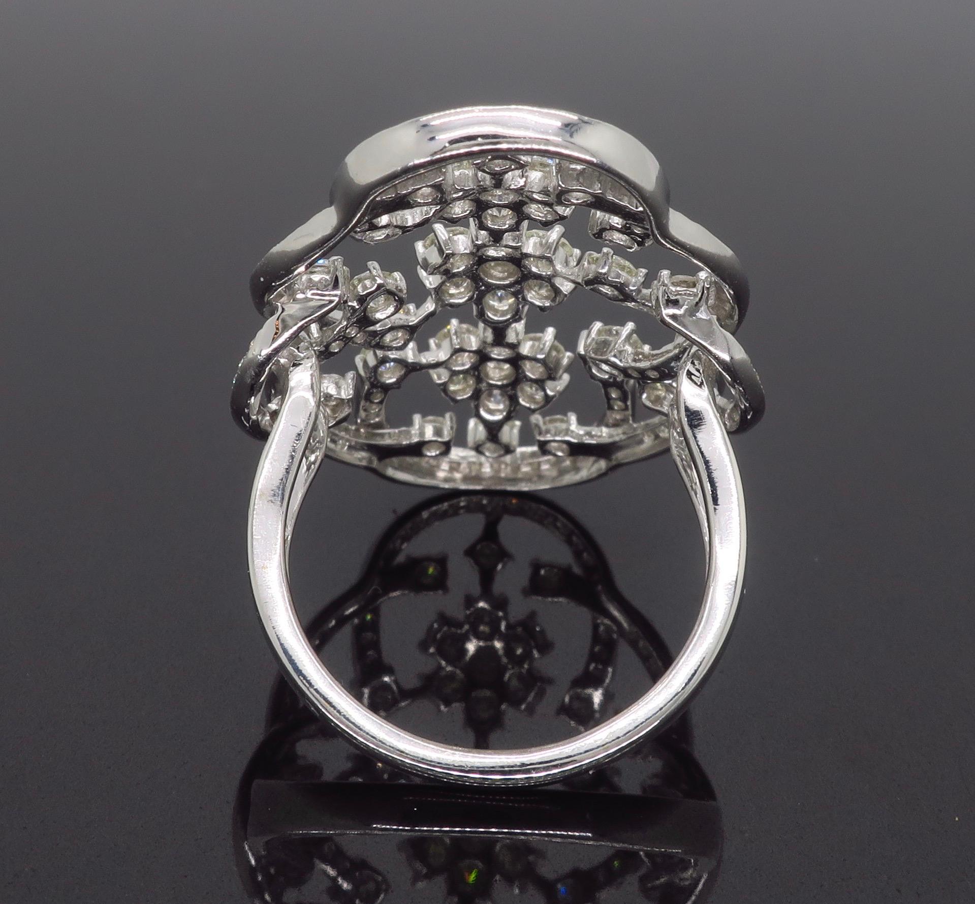 Floral Navette Style Diamond Ring in 18 Karat White Gold 2