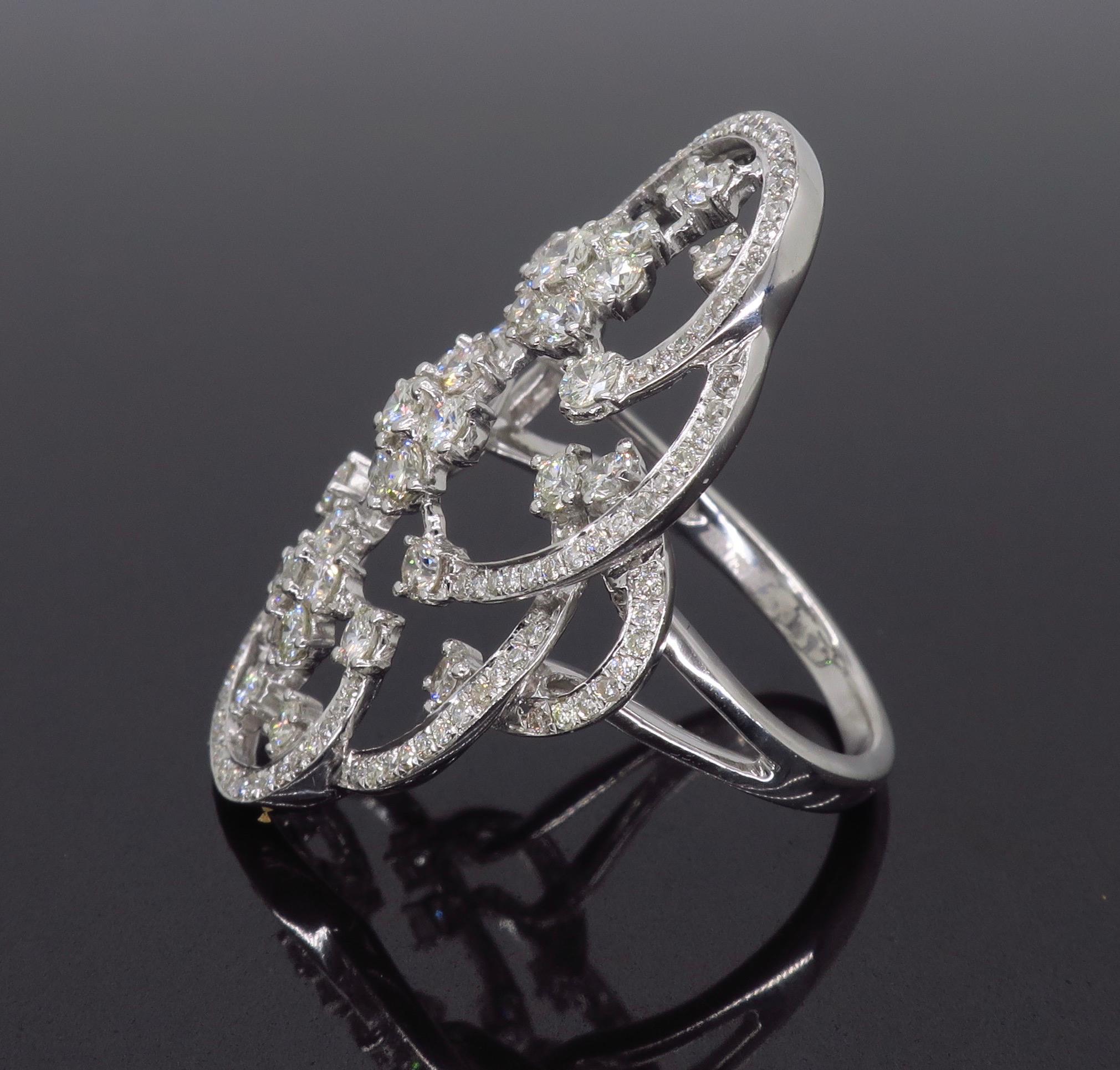 Floral Navette Style Diamond Ring in 18 Karat White Gold 3