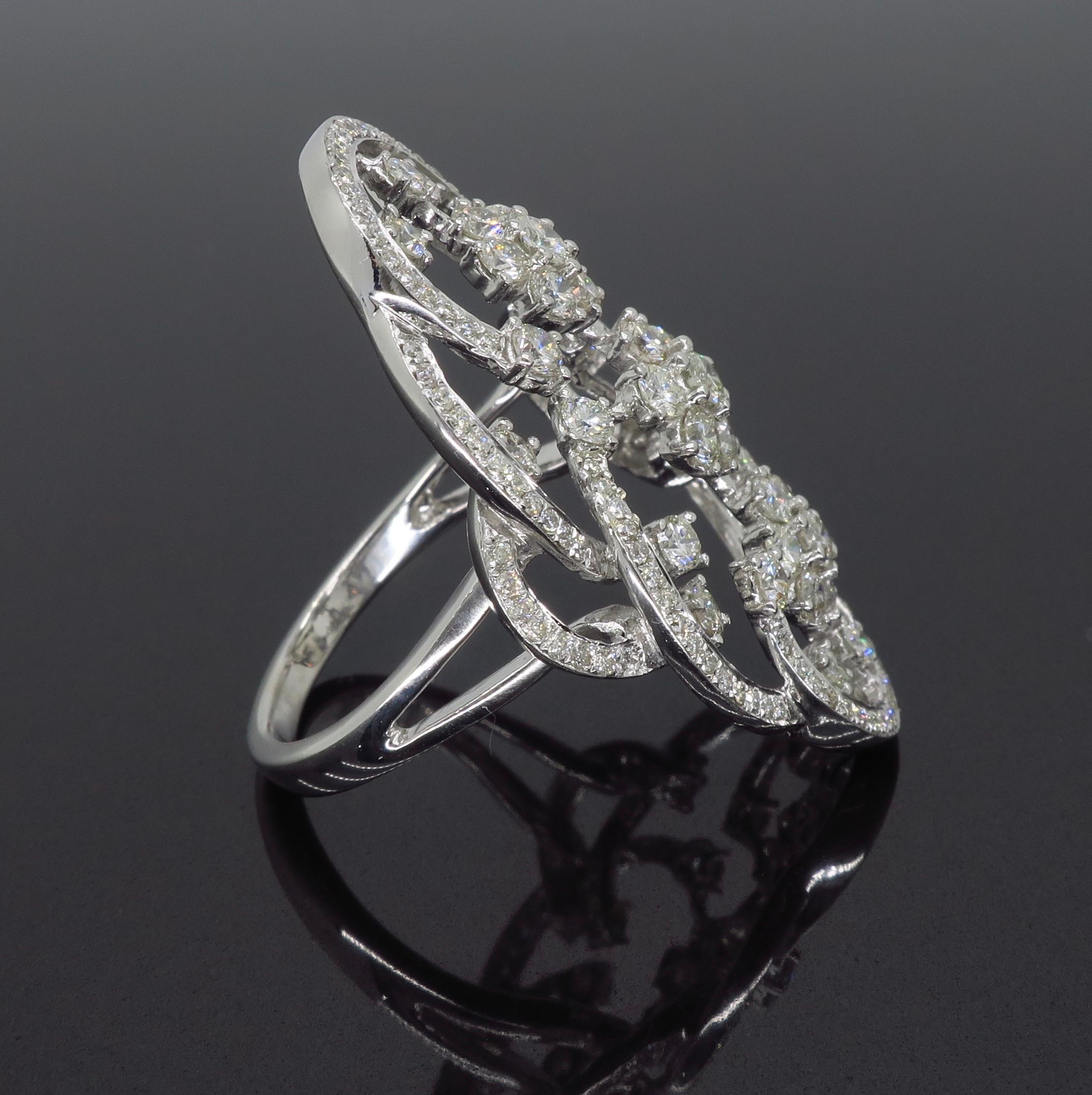Floral Navette Style Diamond Ring in 18 Karat White Gold 5