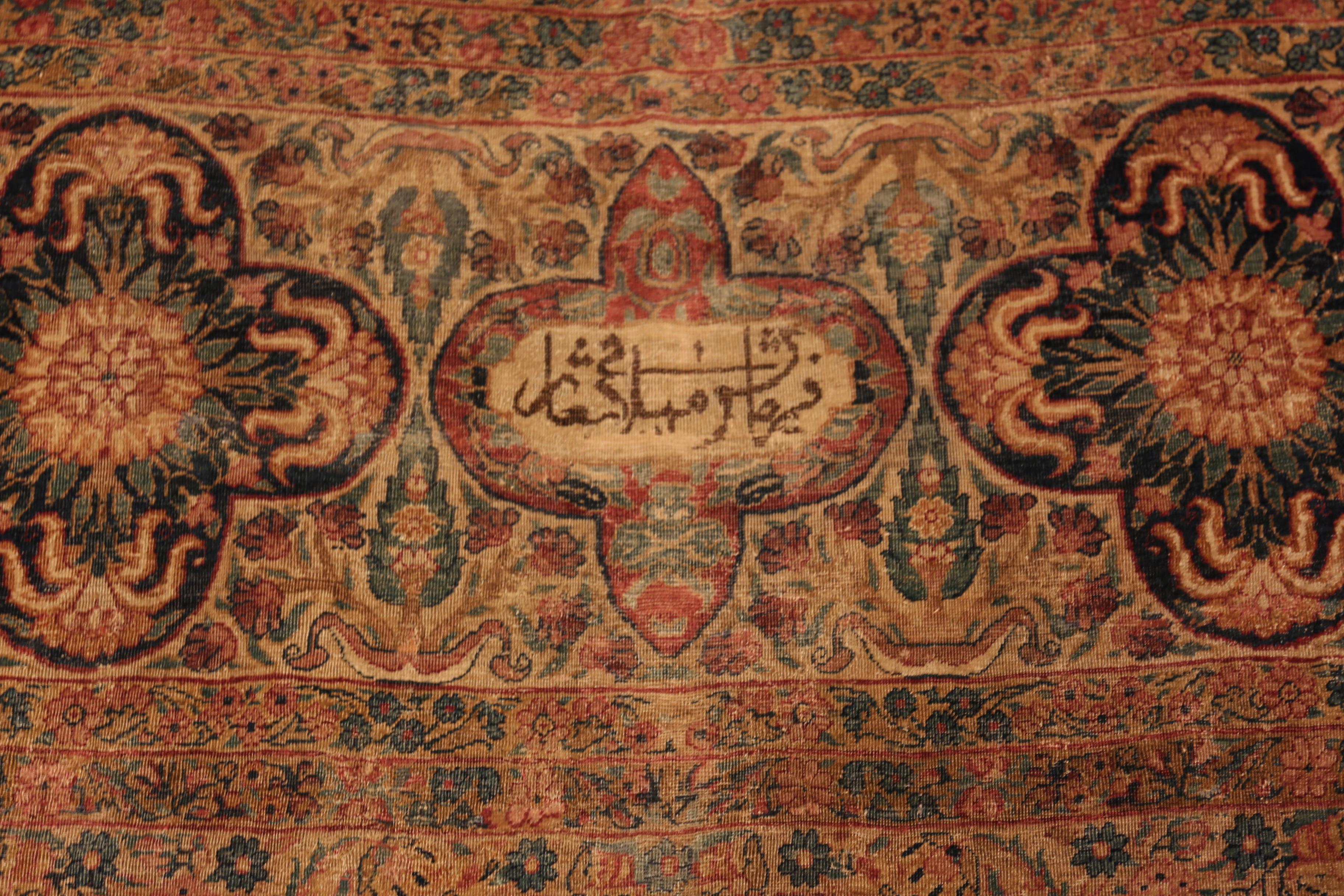19th Century Floral Nazmiyal Collection Antique Persian Kerman Rug 17 ft 5 in x 18 ft For Sale