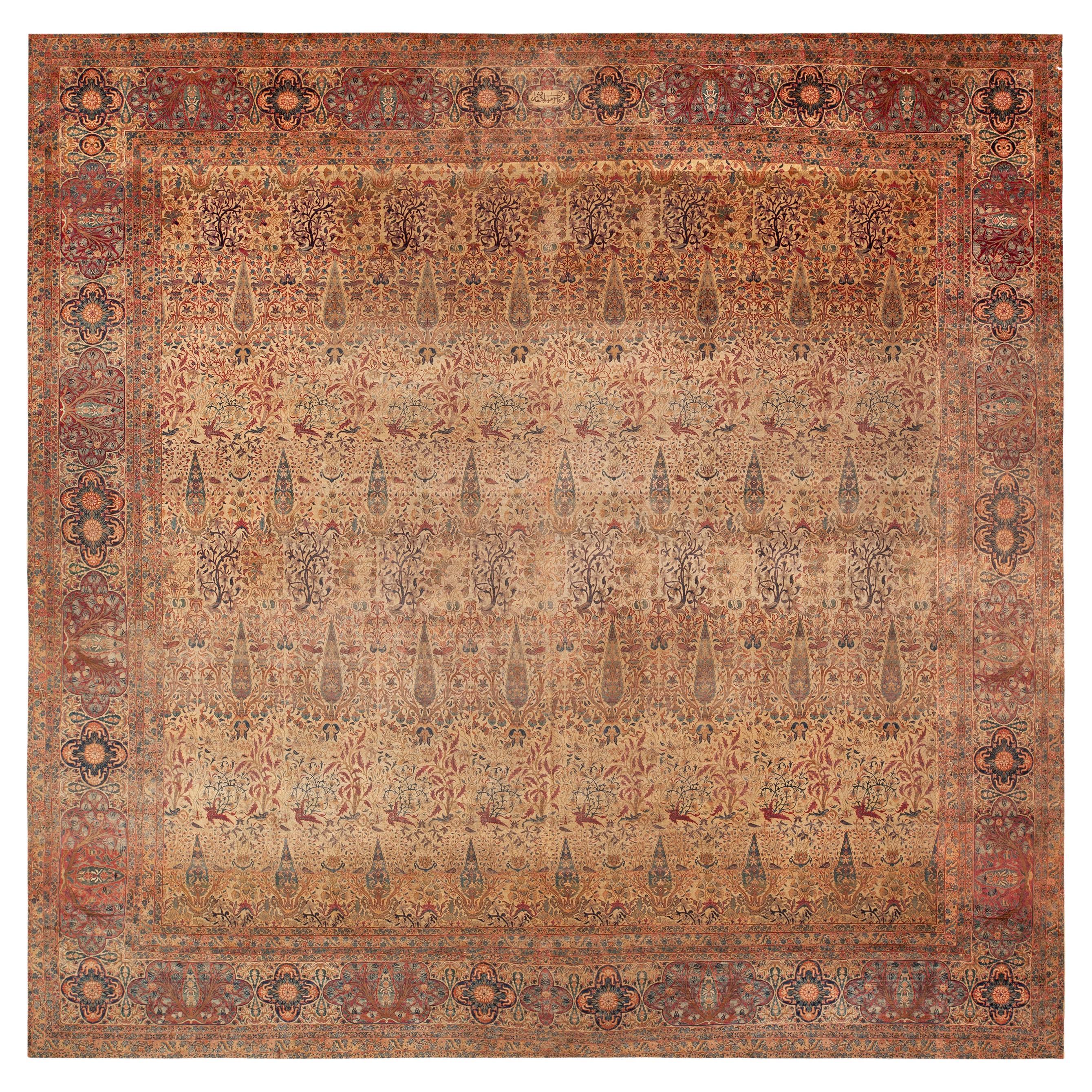 Floral Nazmiyal Collection Antique Persian Kerman Rug 17 ft 5 in x 18 ft For Sale