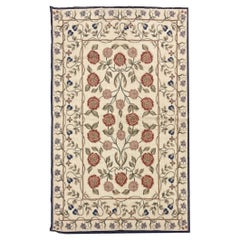 Vintage Floral Needlepoint Rug, Traditional Beige  Handwoven Wool Carpet Rug Home Decor