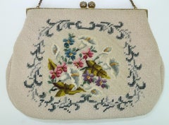 Floral Needlepoint Top Handle Handbag, 1950's