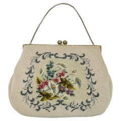 Floral Needlepoint Top Handle Handbag, 1950's
