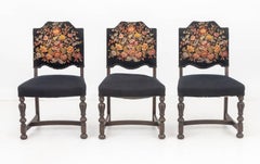 Floral Needlepoint Upholstered Dining Chairs, 6