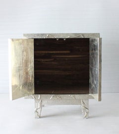 Floral Nightstand in White Bronze Over MDF Handcrafted In India