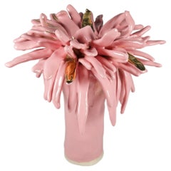 Art Nouveau inspired Pink Floral Stoneware Vase by artist - designer Hania Jneid