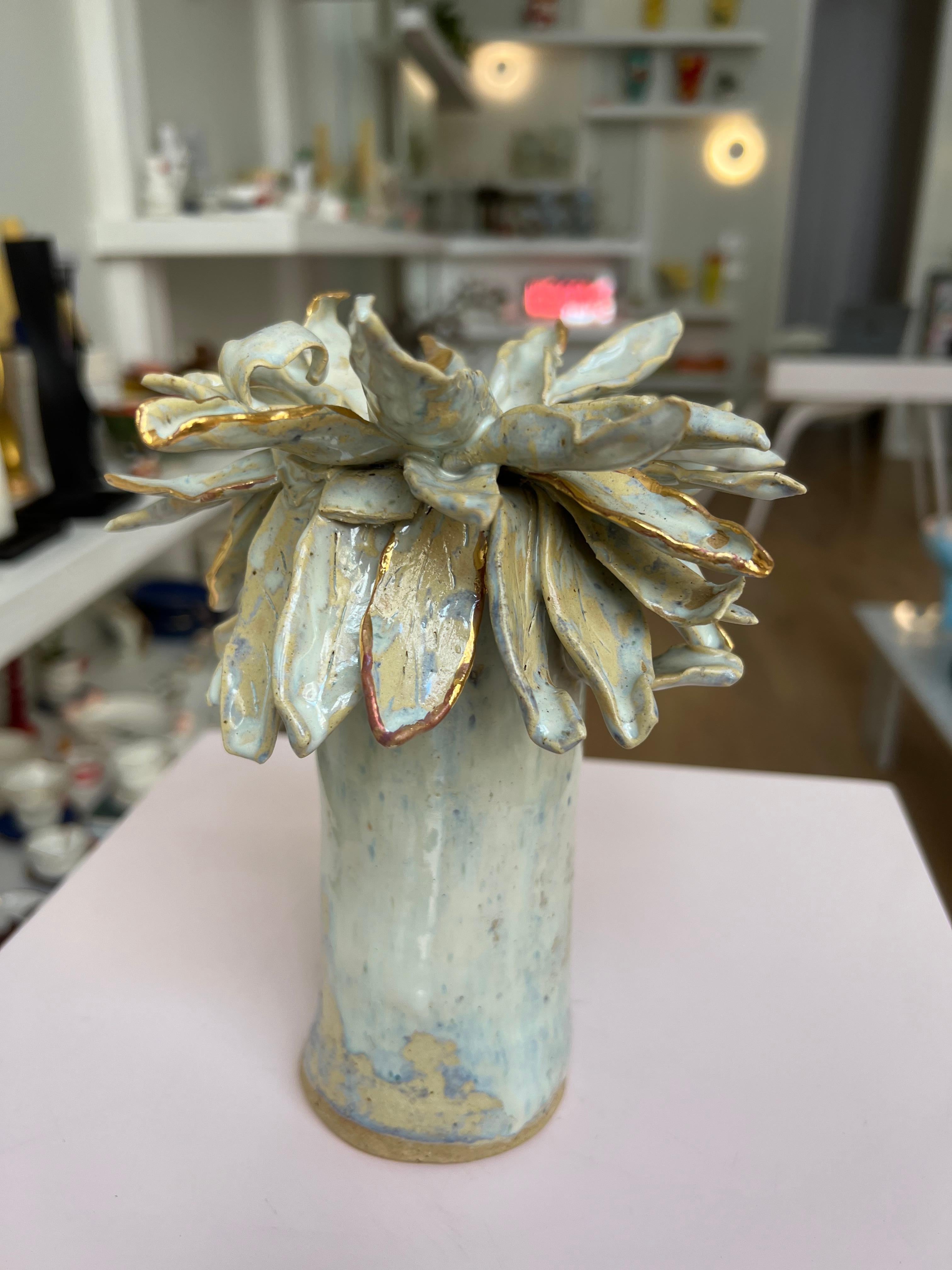 Spanish Floral Vase in Shimmery Pearl White no 11 by artist - designer Hania Jneid