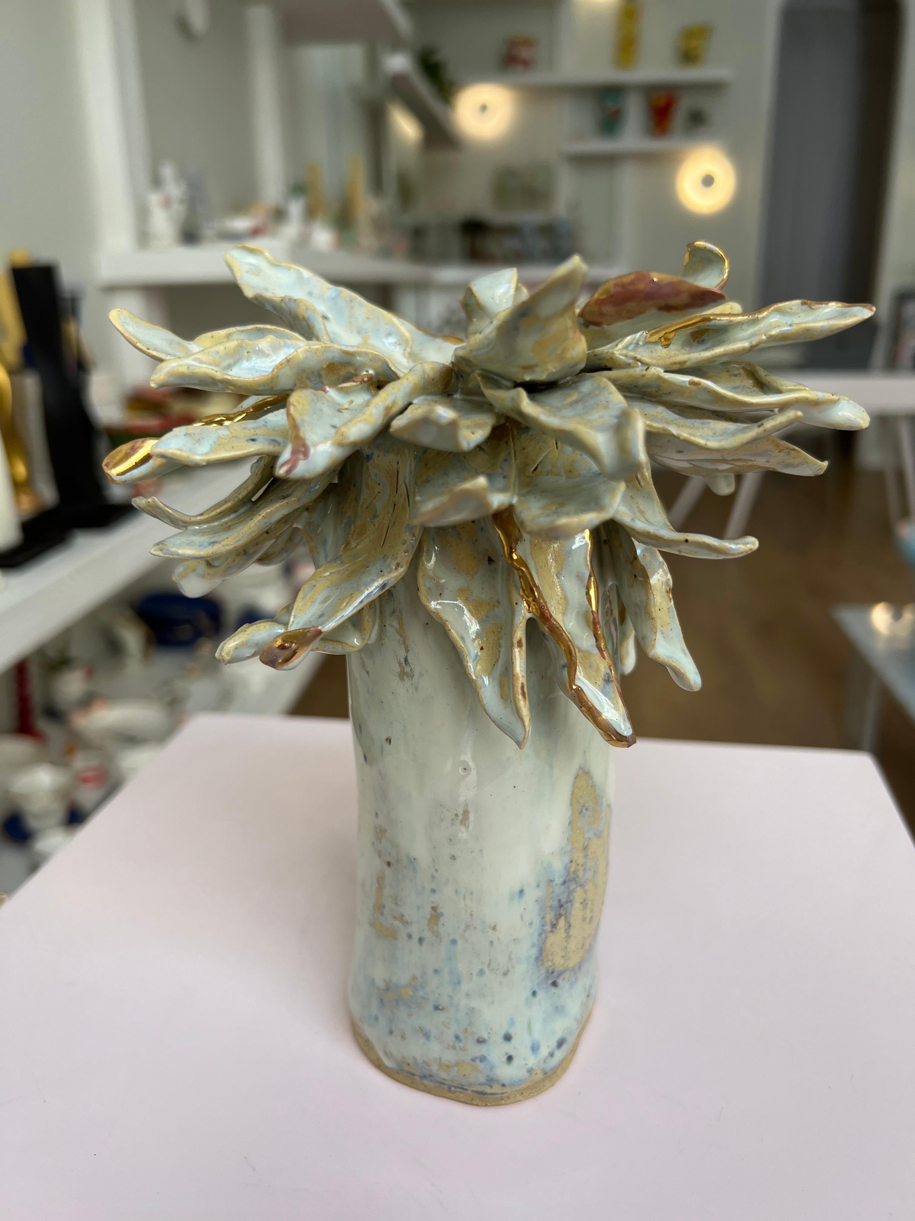 Contemporary Floral Vase in Shimmery Pearl White no 11 by artist - designer Hania Jneid