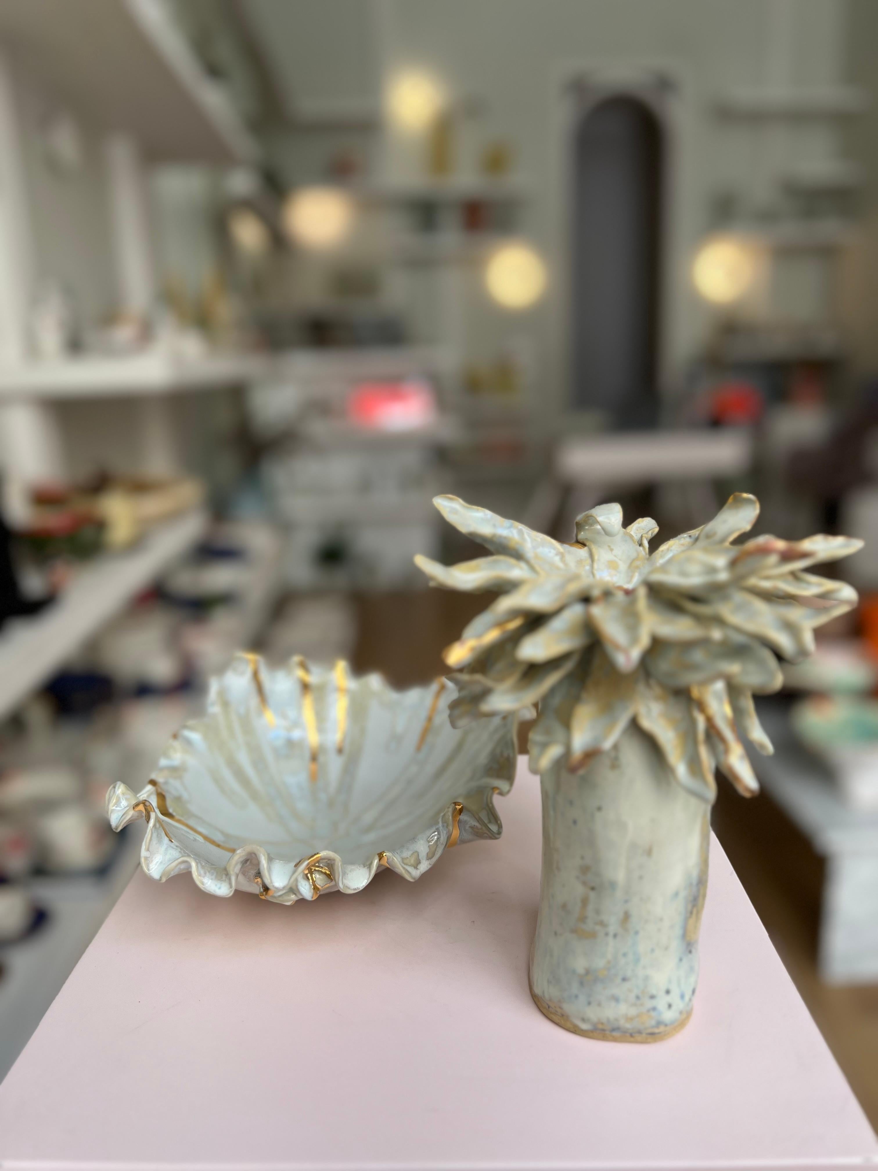 Floral Vase in Shimmery Pearl White no 11 by artist - designer Hania Jneid 1