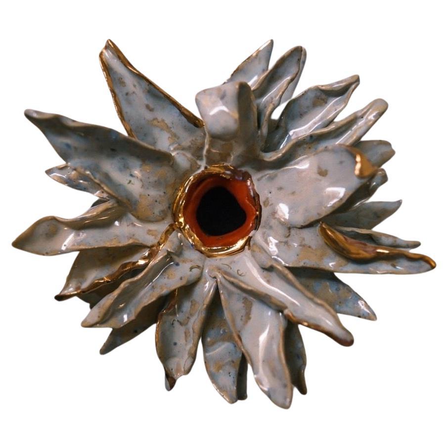Artistic Creations in stoneware, hand built and hand glaze 
ornamented with Gold lustre.
The artist interprets floral art in her own way, surreal and playful vase from the collection Floral.

Unique piece, handled with certificate of authenticity 
