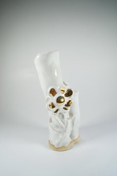 White Floral No 7 Ikebana Inspired Vase  by artist- designer Hania Jneid