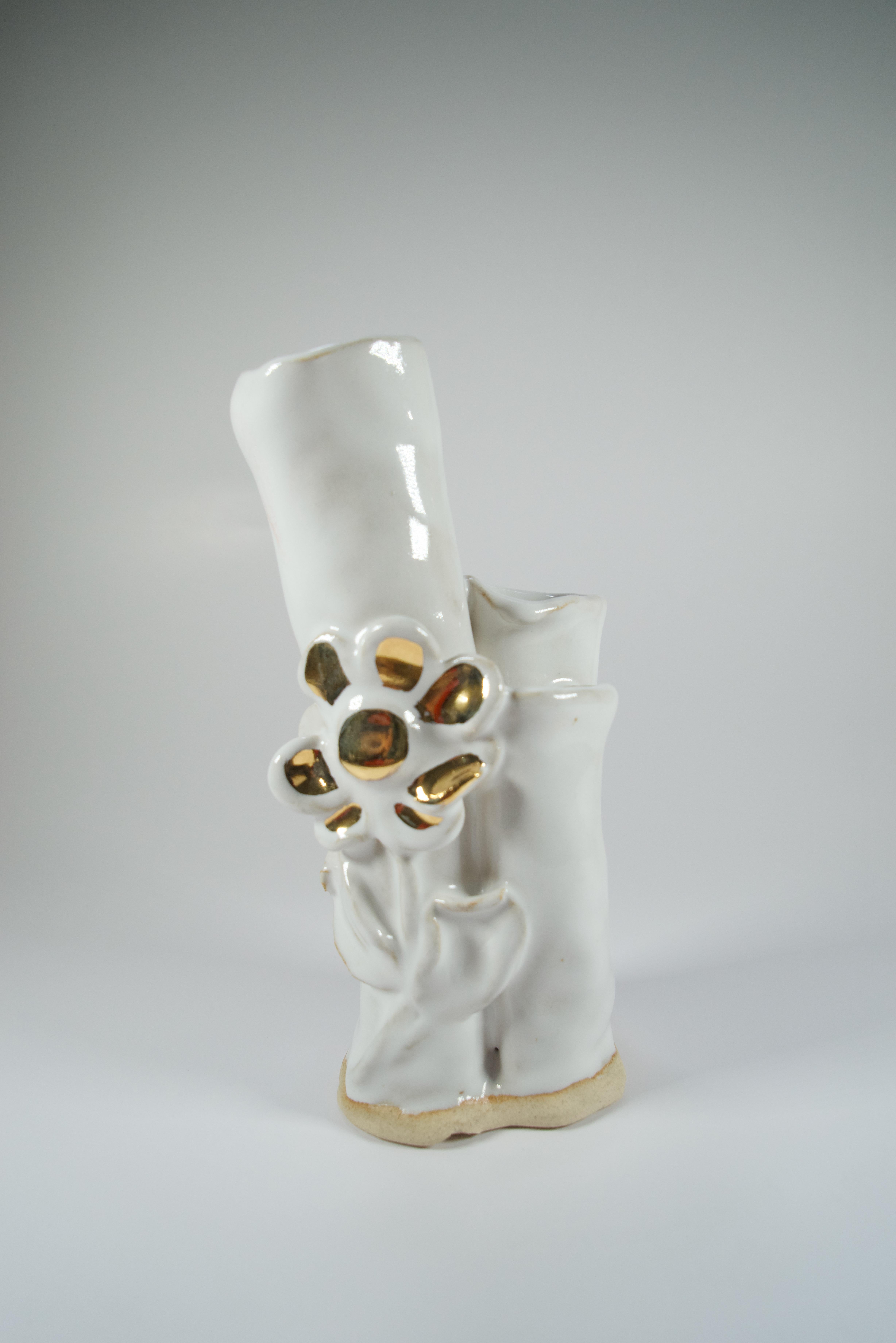 Spanish White Floral No 7 Ikebana Inspired Vase  by artist- designer Hania Jneid For Sale