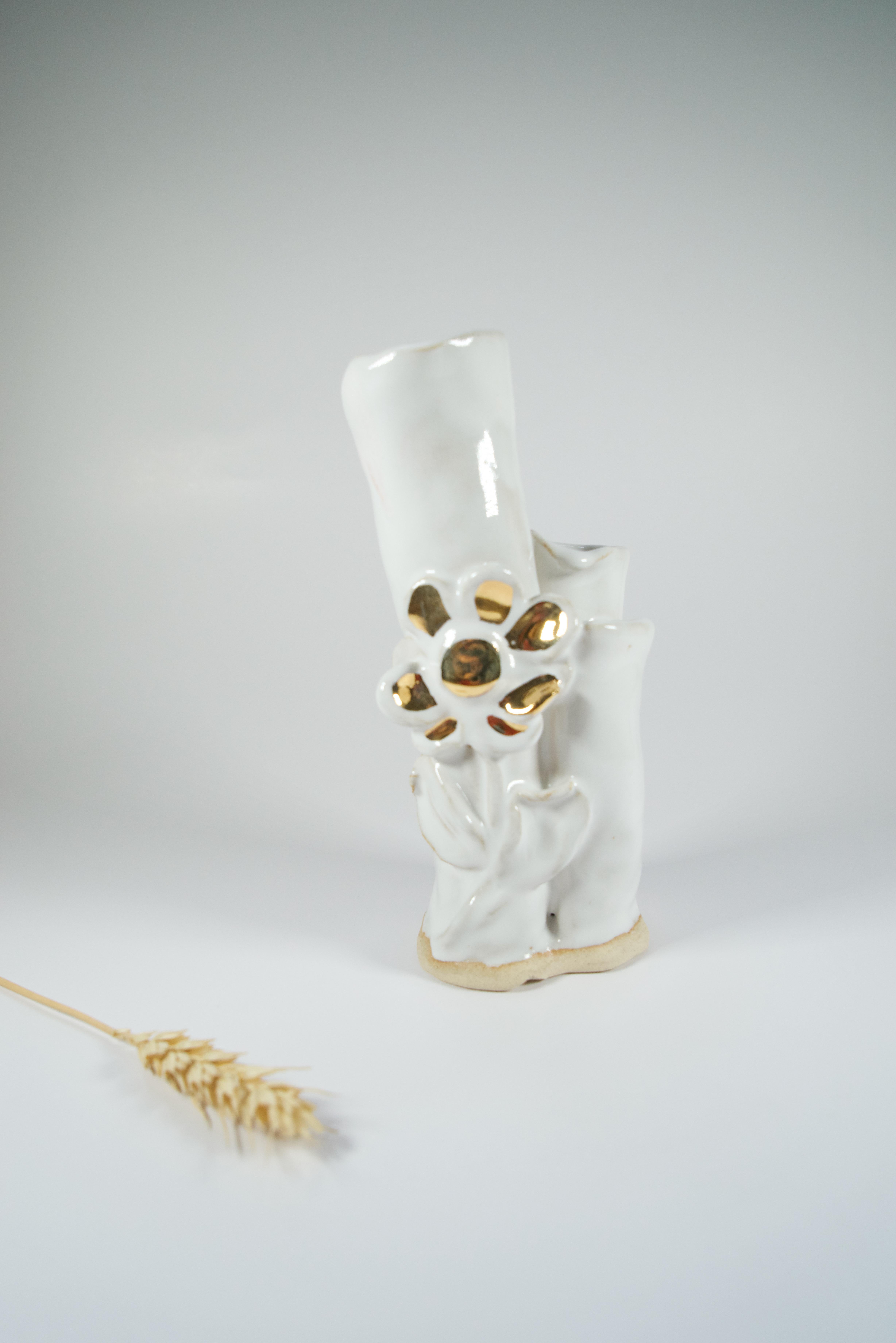 Hand-Carved White Floral No 7 Ikebana Inspired Vase  by artist- designer Hania Jneid For Sale