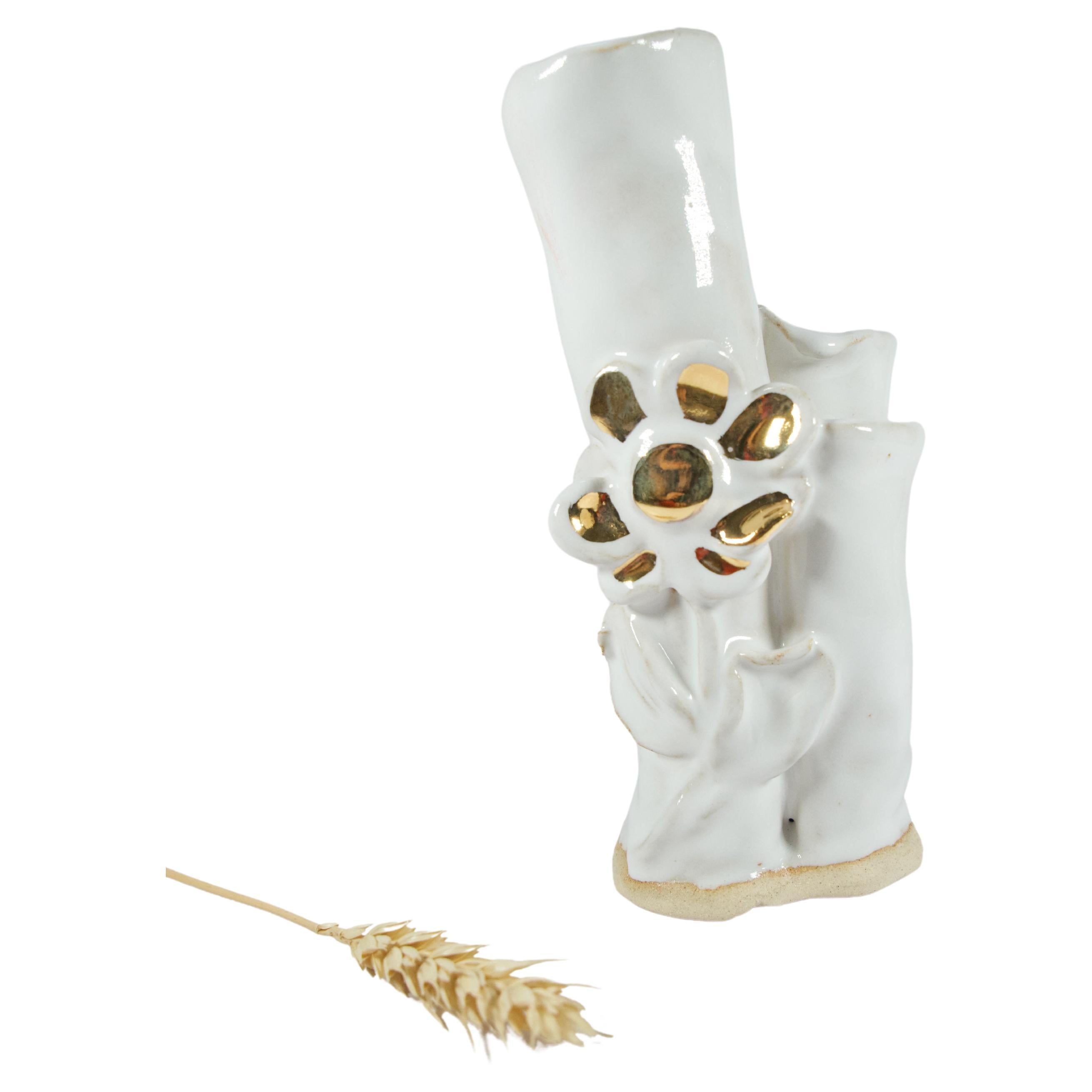 White Floral No 7 Ikebana Inspired Vase  by artist- designer Hania Jneid