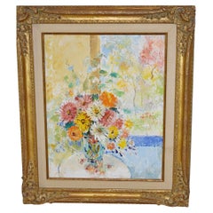 Vintage Floral Oil Painting on Canvas, 1960s Impressionism