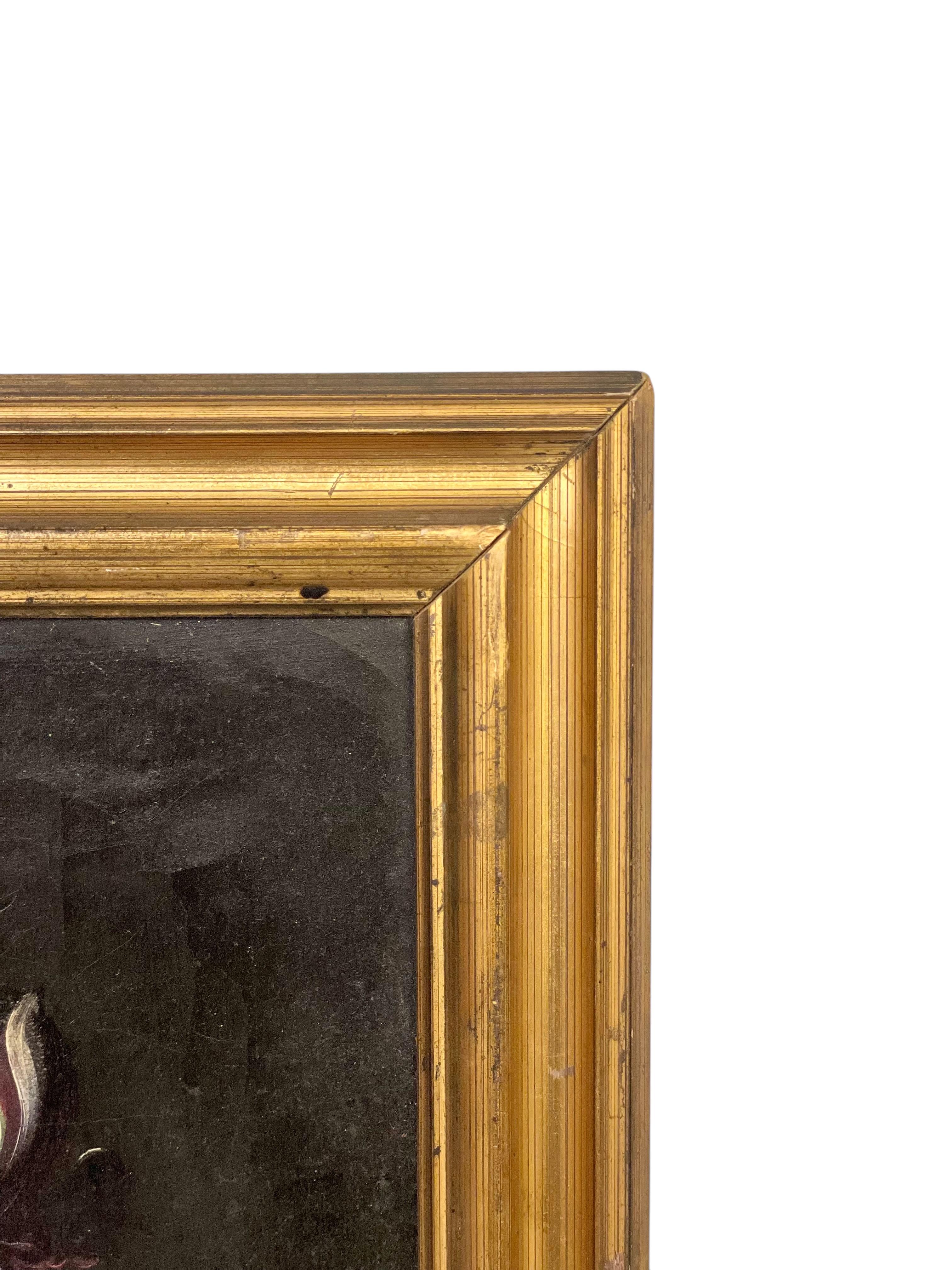 Gilt Floral Oil Painting Signed B. Girodelle, 19th Century For Sale