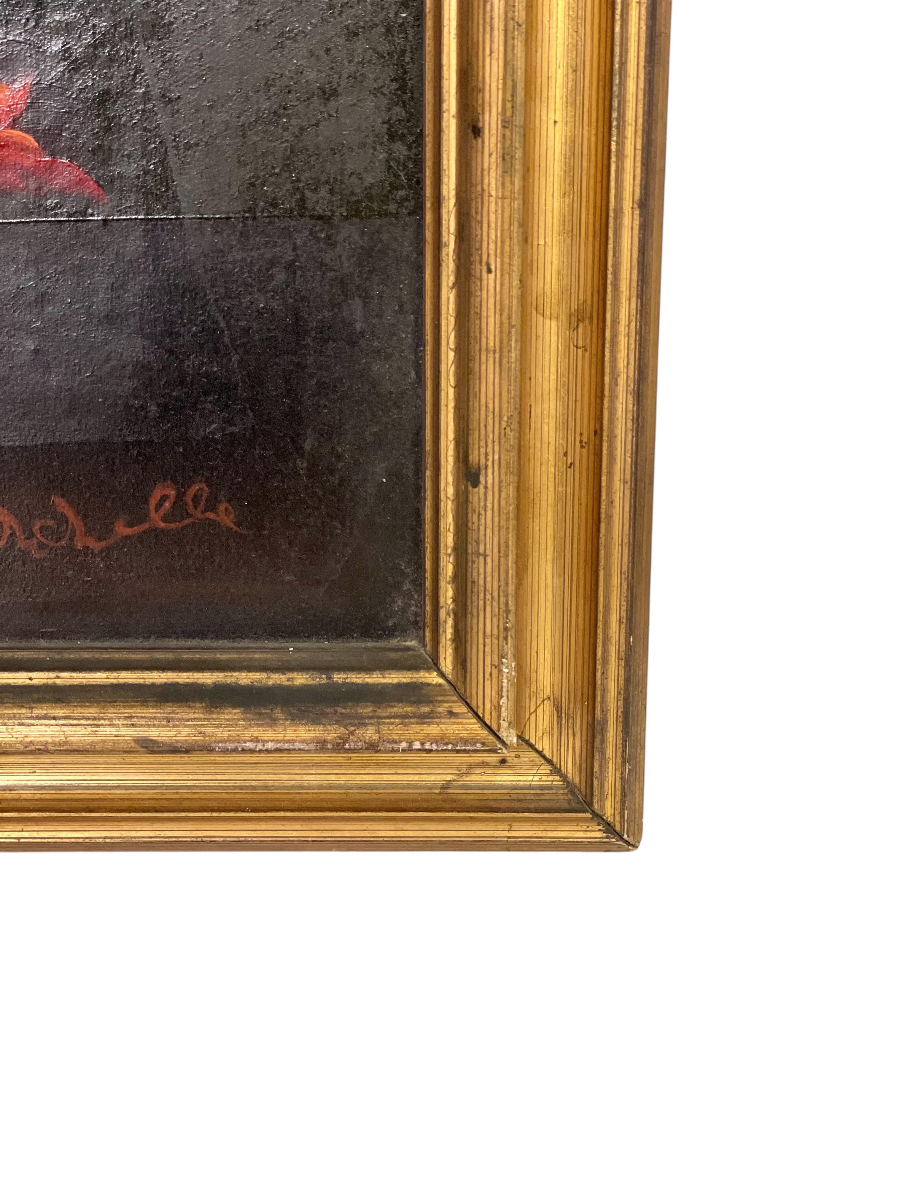 Floral Oil Painting Signed B. Girodelle, 19th Century In Good Condition For Sale In LA CIOTAT, FR