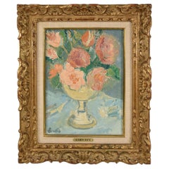 Floral Oil Still Life British Artist Alexander Beattie Carved Gold Wood Frame