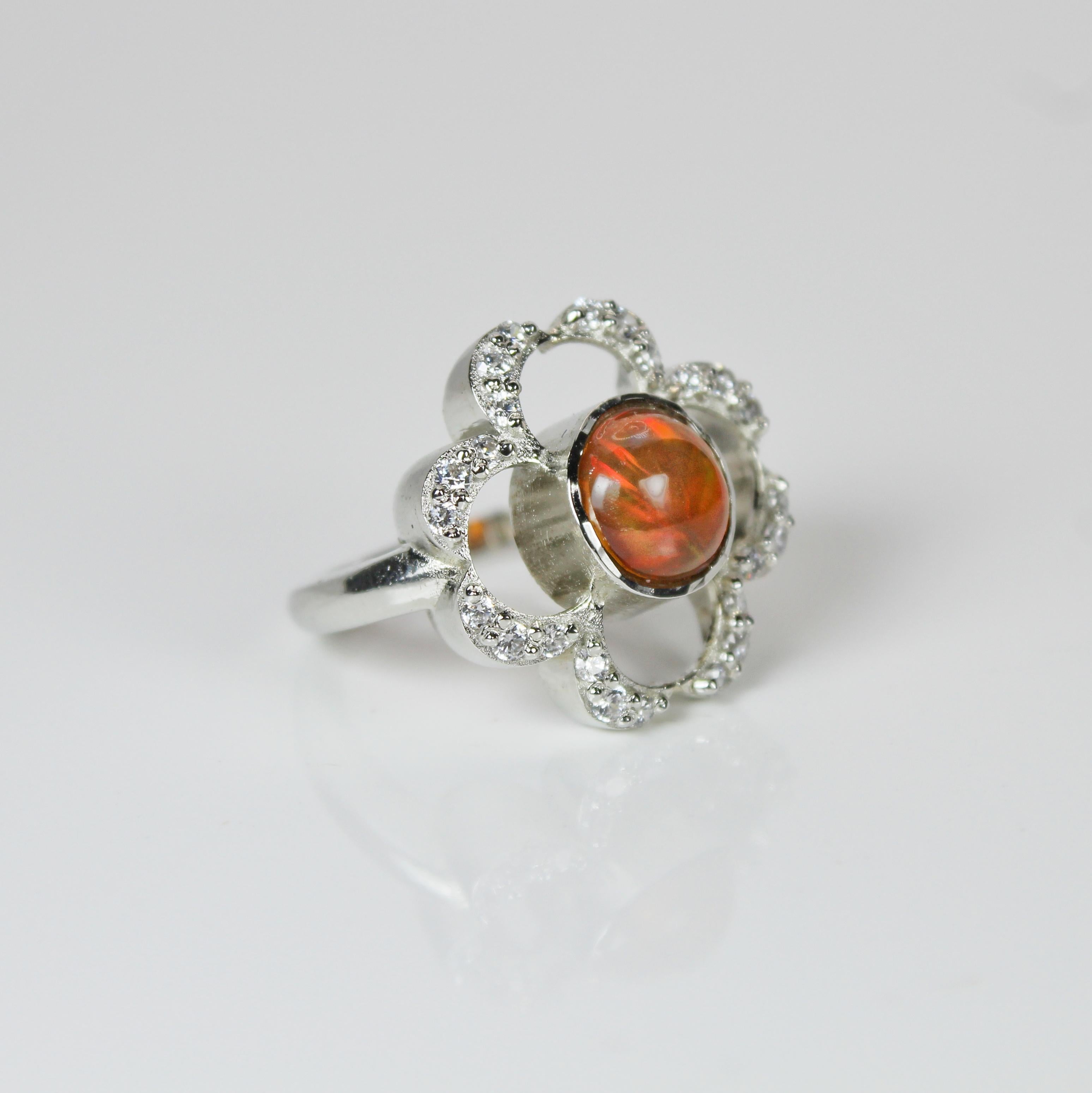 Round Cut Floral Opal Ring For Sale