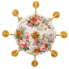 Floral Opaline Glass and Gilt Bronze Chandelier