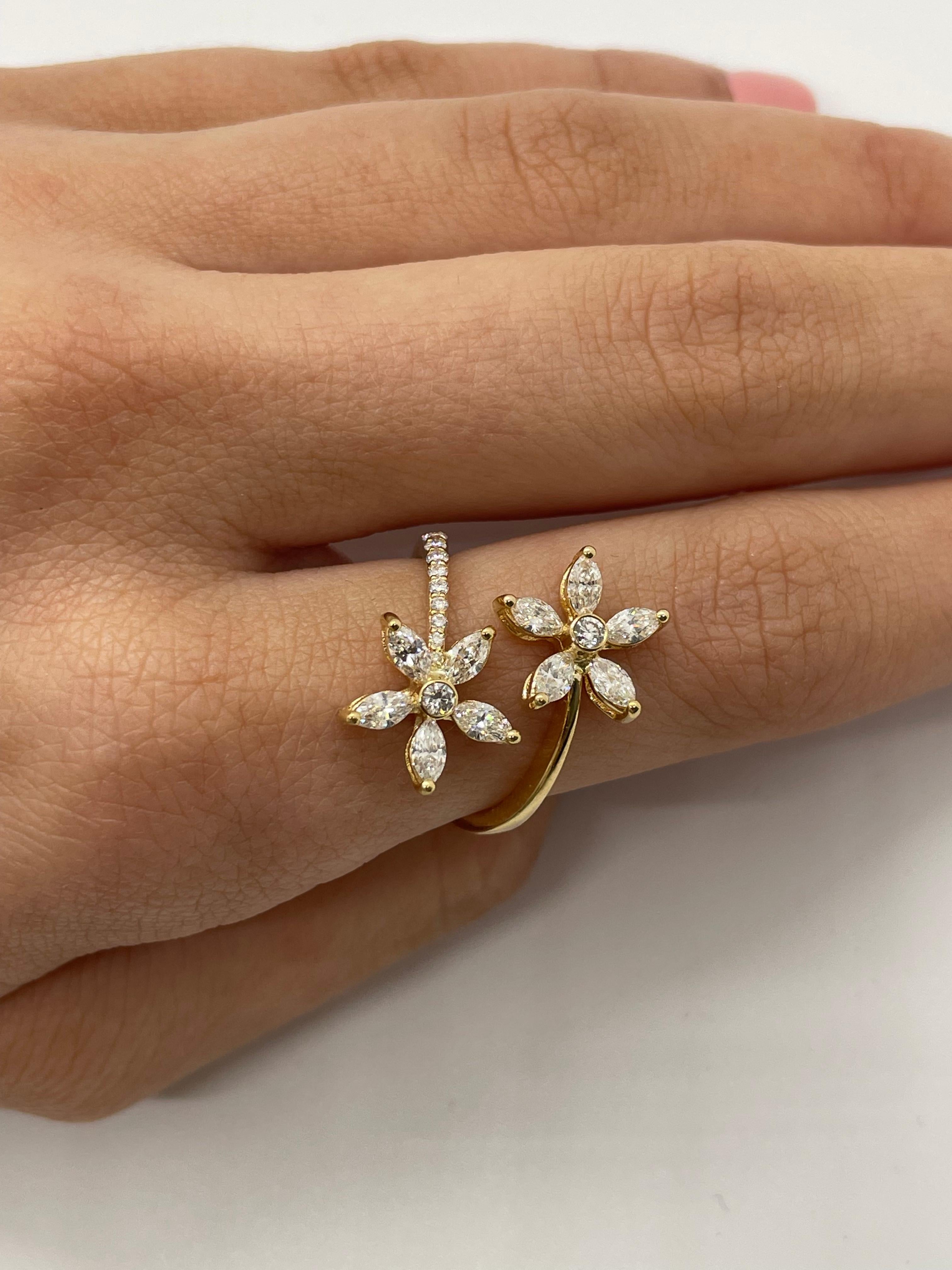 For Sale:  Floral Open Band Diamond Ring in 18K Yellow Gold 3