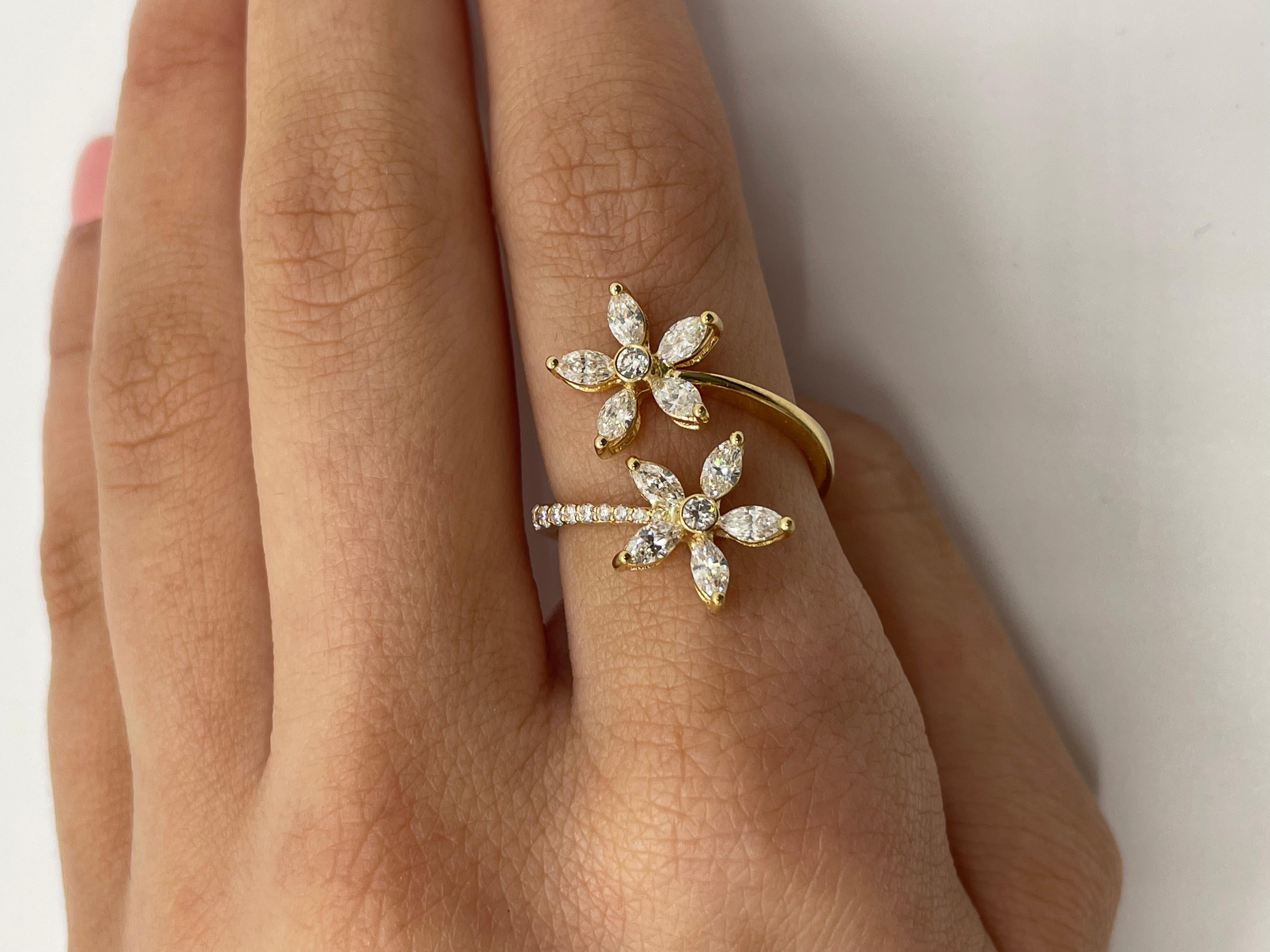 For Sale:  Floral Open Band Diamond Ring in 18K Yellow Gold 4