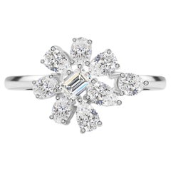 Floral Open Natural Diamond Ring in 18K Pure White Gold Statement Jewelry