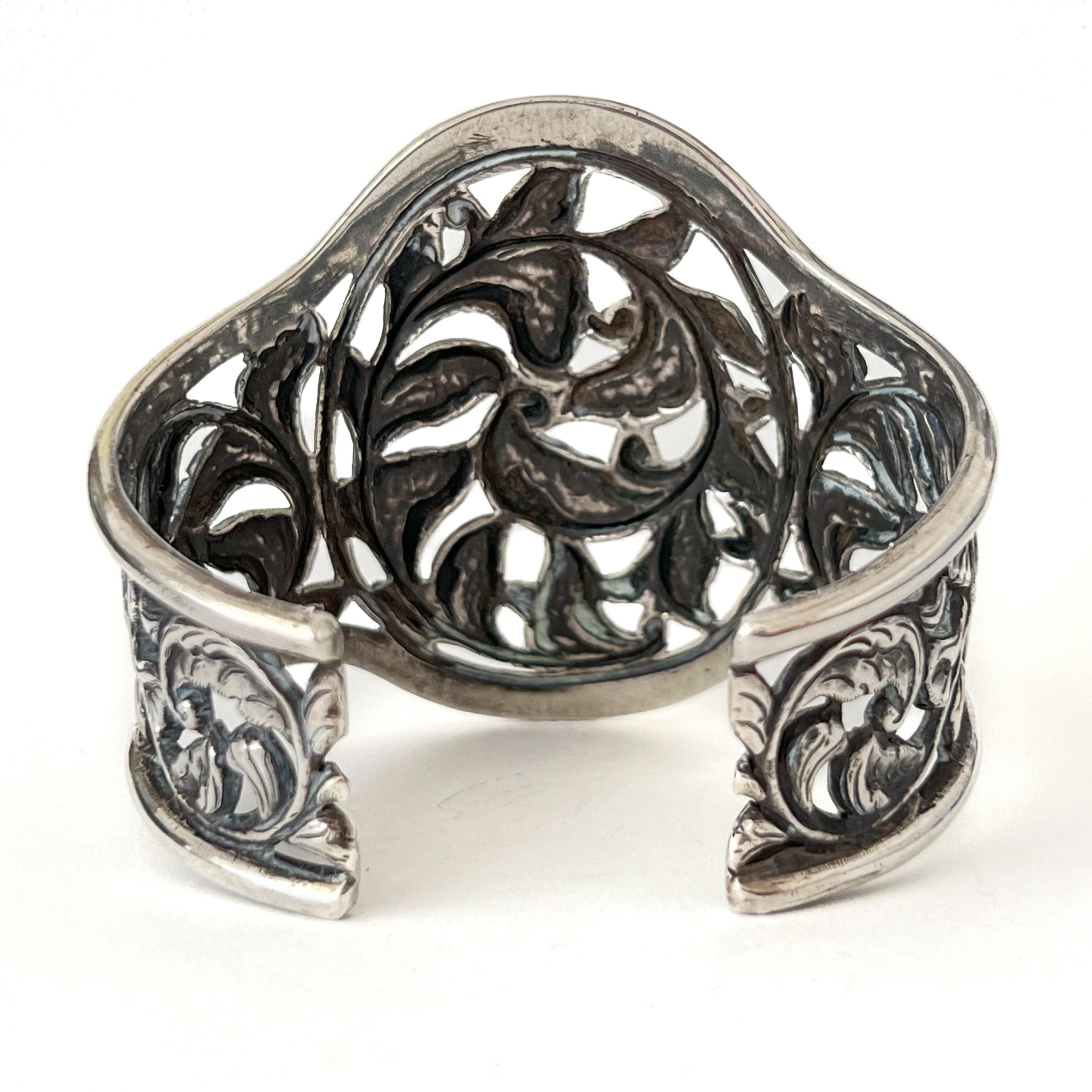 De las mujeres Pulsera brazalete vintage de plata calada con flores en venta
