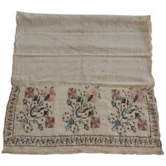 Floral Orange and Green Turkish Embroidered Linen and Silk Textile