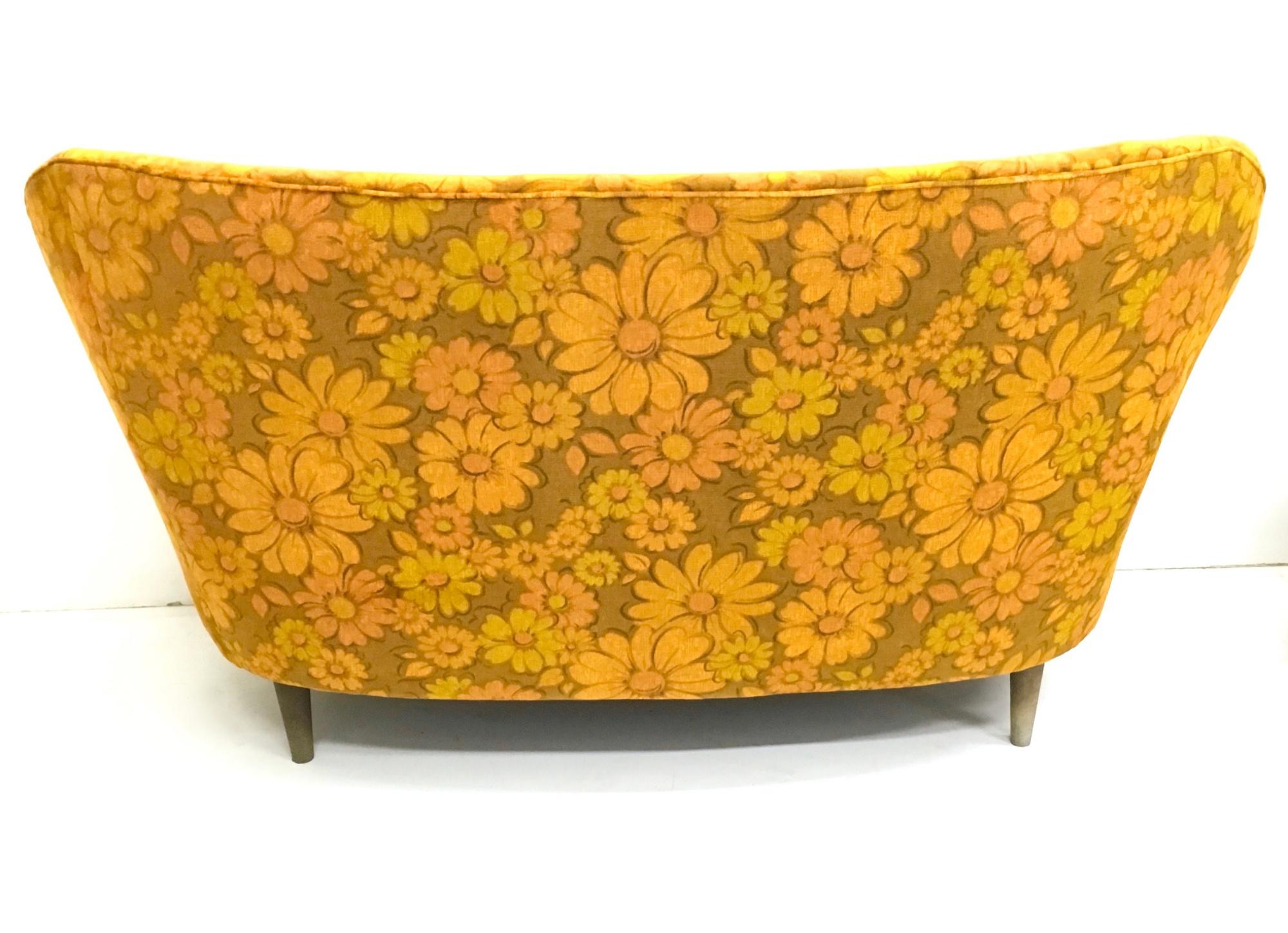 Italian Floral Orange Living Room Set in the Style of Gio Ponti, Italy, 1950s