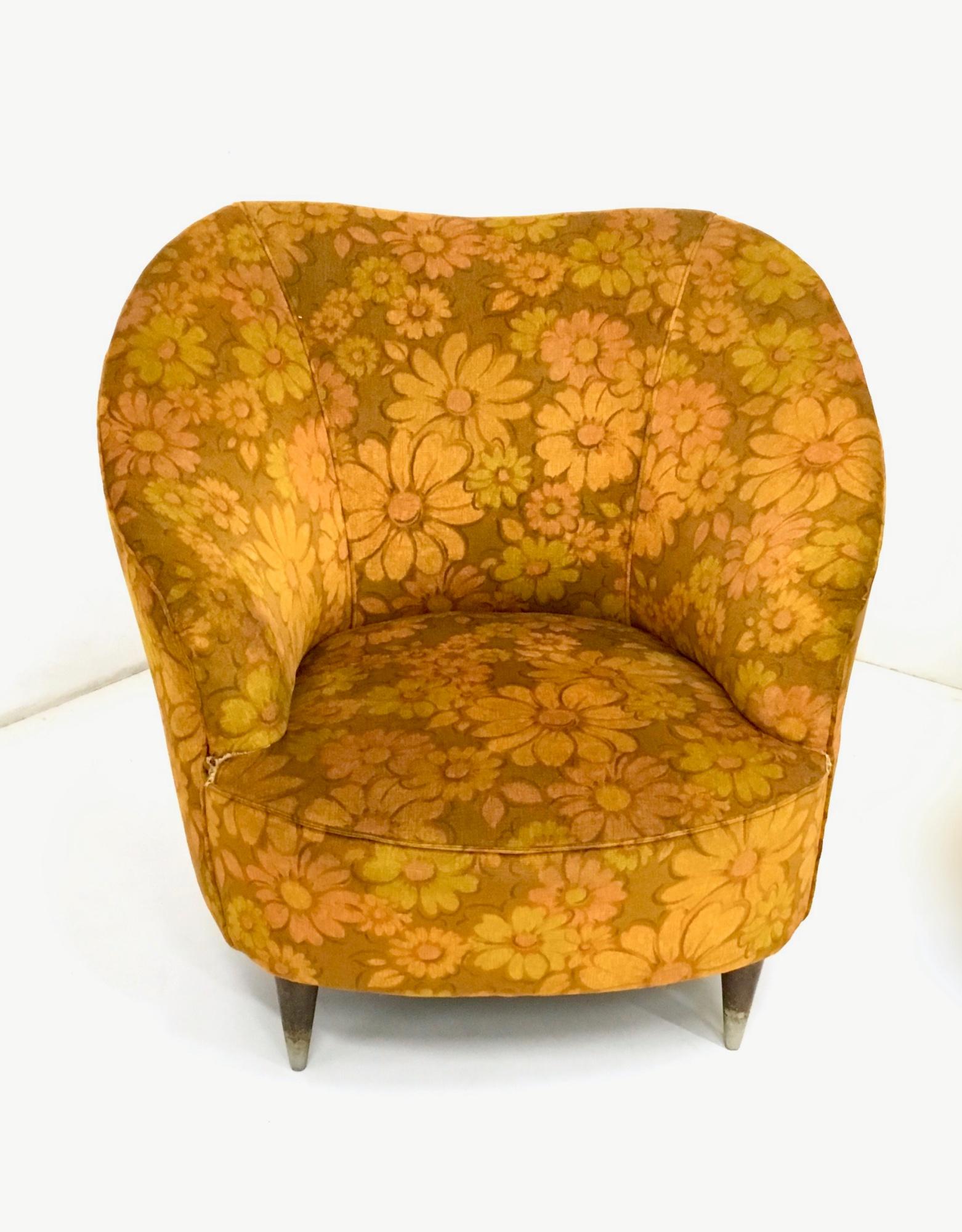 Floral Orange Living Room Set in the Style of Gio Ponti, Italy, 1950s In Good Condition In Bresso, Lombardy