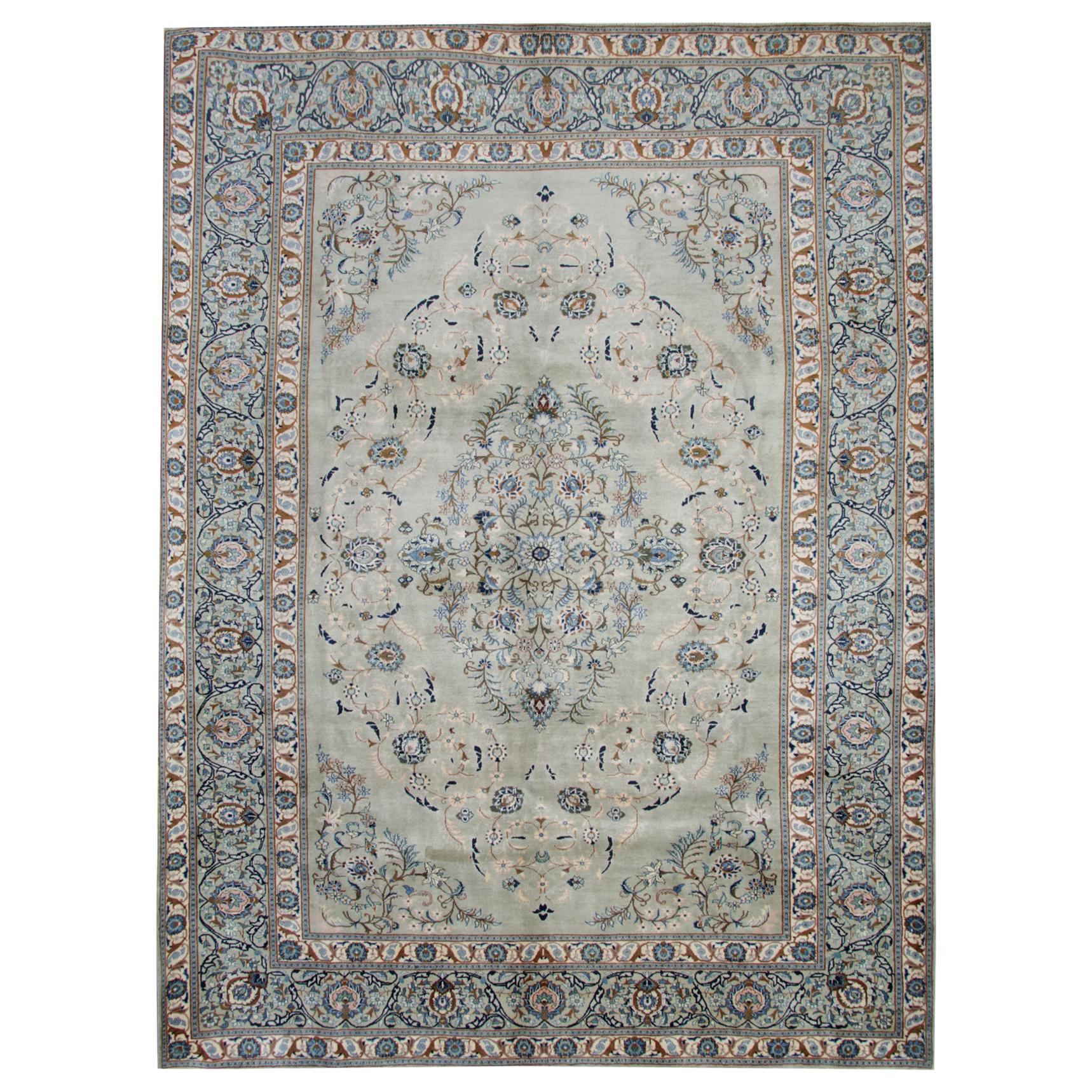 Orientalischer geblümter Teppich, handgefertigter olivgrüner Wollteppich
