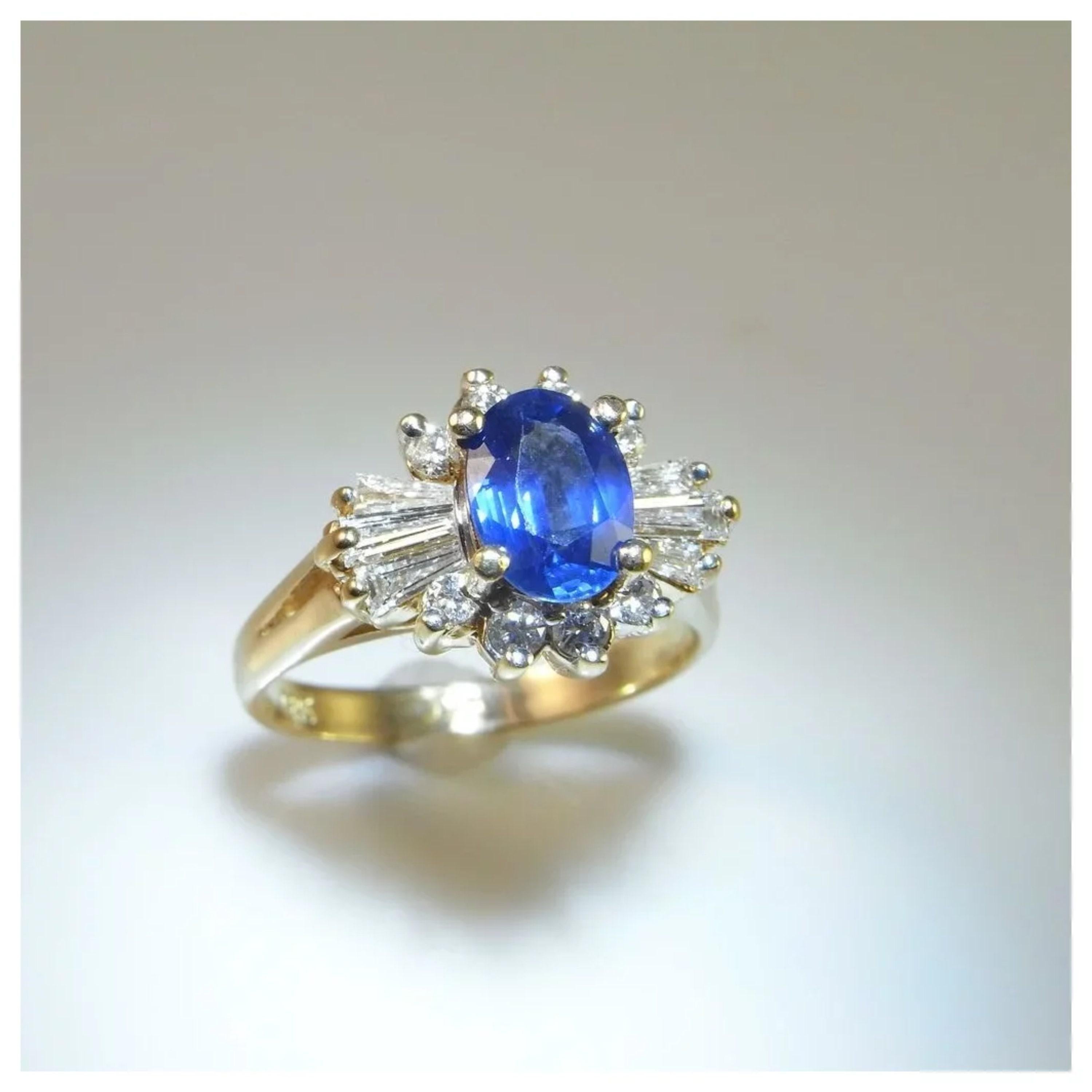 For Sale:  Floral Oval Cut Sapphire Diamond Engagement Ring, Art Deco Sapphire Diamond Ring 2