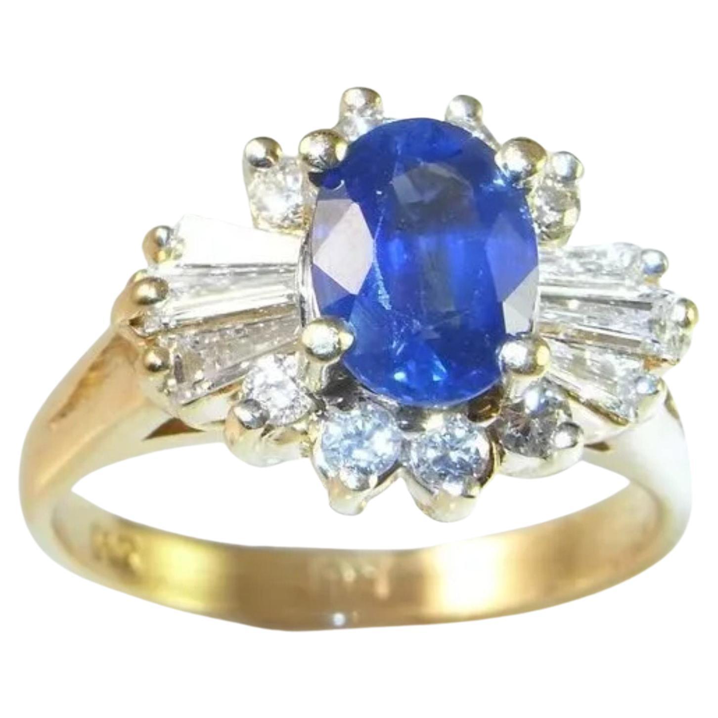 For Sale:  Floral Oval Cut Sapphire Diamond Engagement Ring, Art Deco Sapphire Diamond Ring