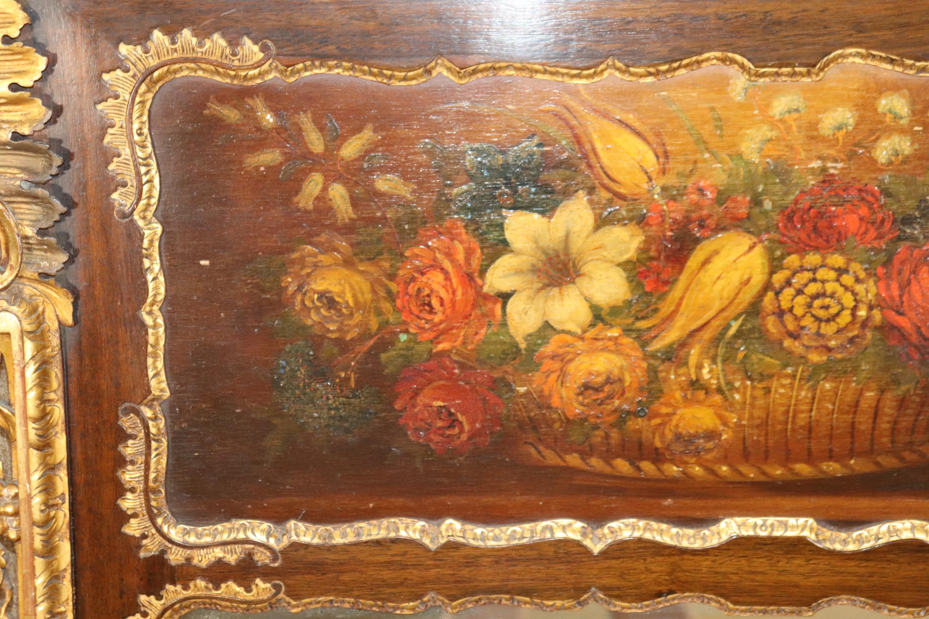 Floral Paint Decorated Mahogany Trumeau Wall Mirror In Good Condition For Sale In Swedesboro, NJ