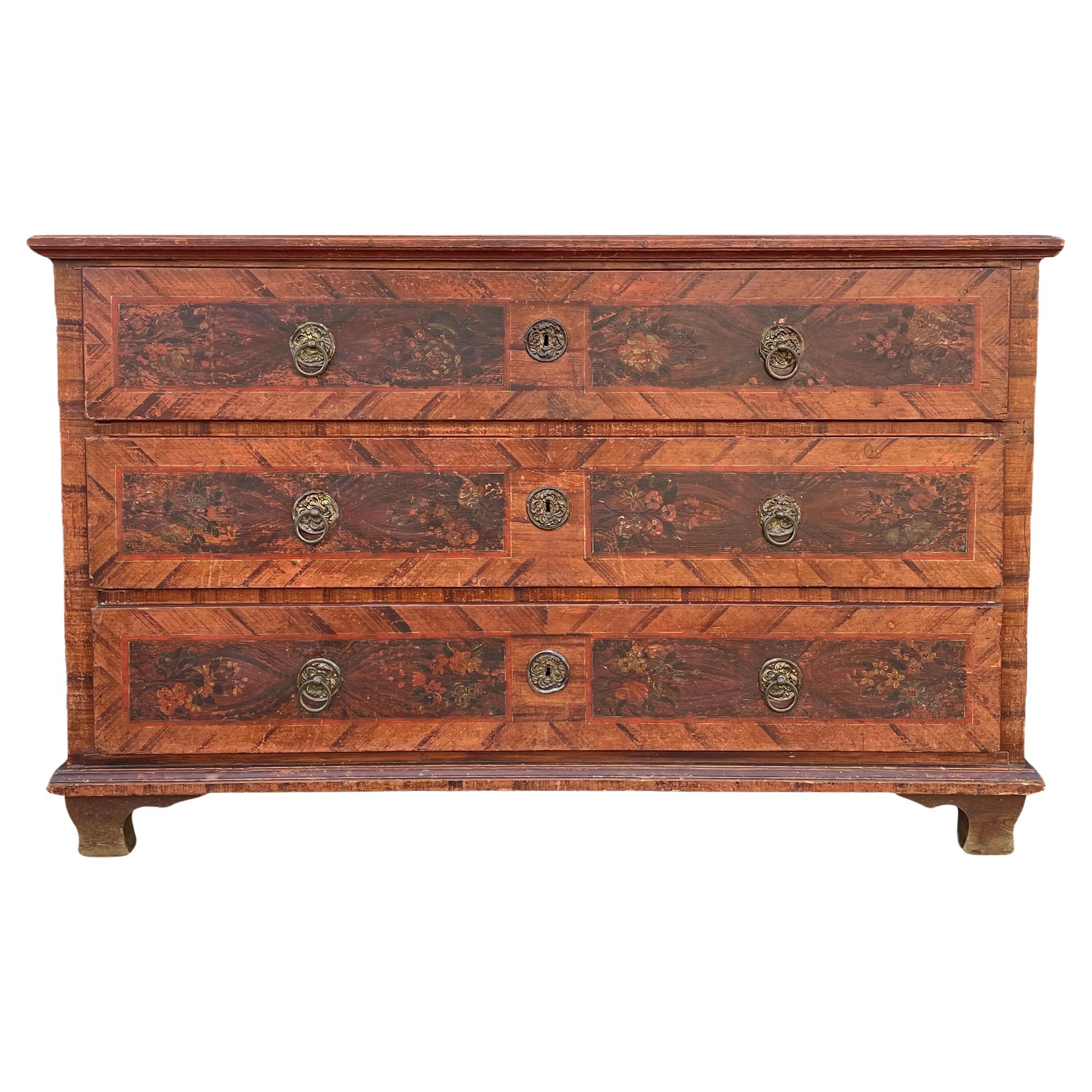 Floral Painted Alpine Chest of Drawers 1810 ca