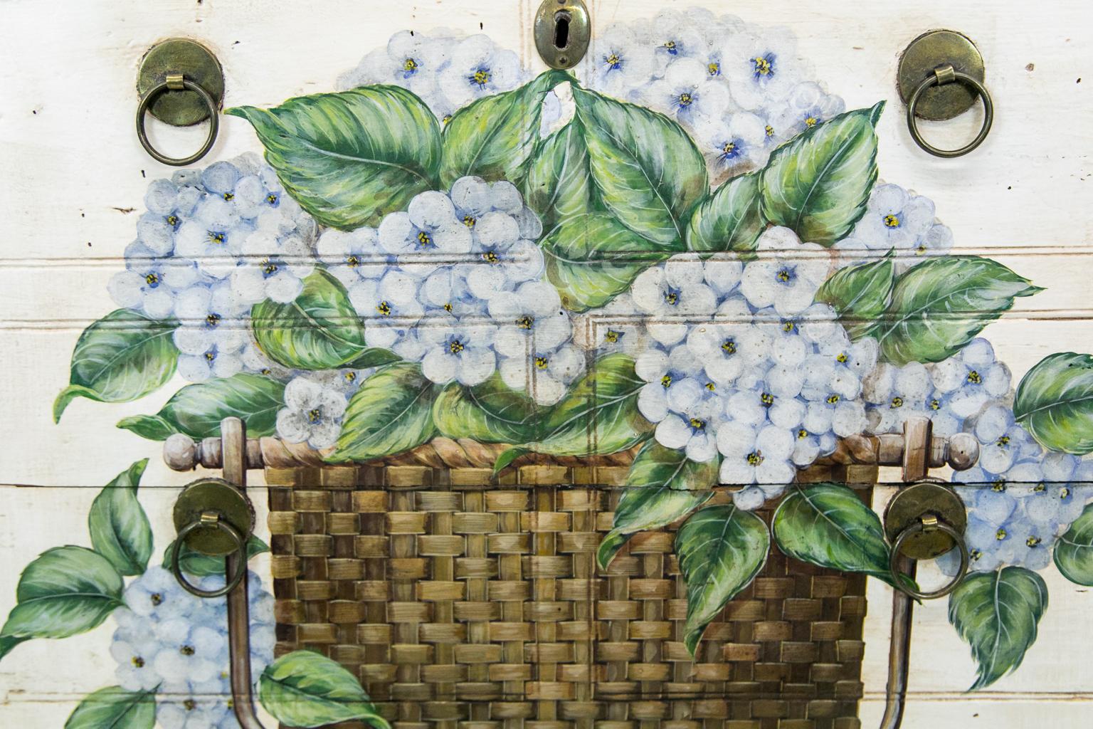 Hand-Painted Floral Painted Blanket Box For Sale