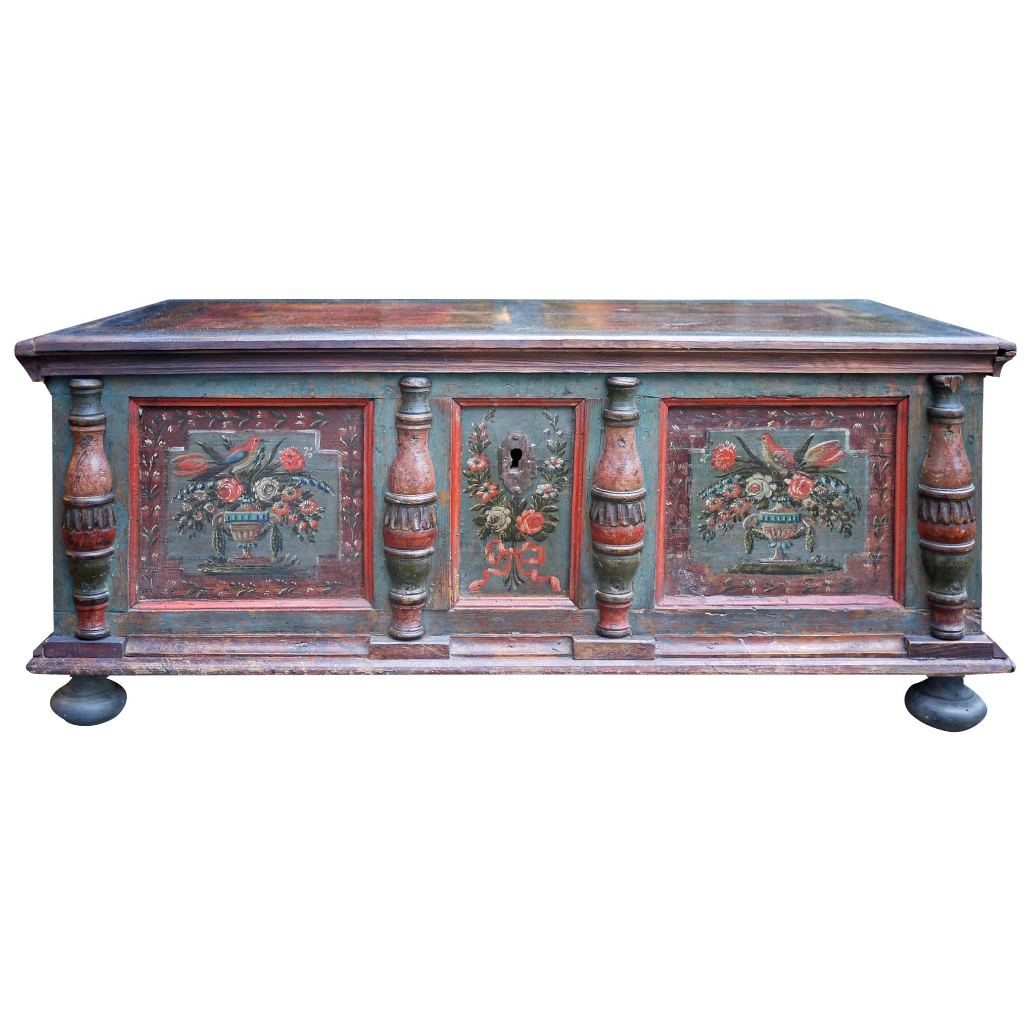 Floral Painted Blue Alpine Blanket Chest at 1stDibs