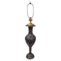 Vintage Floral Painted Brass Lamp